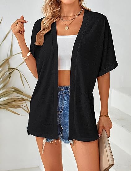 Cardigan élégant à manches courtes et ouverture avant