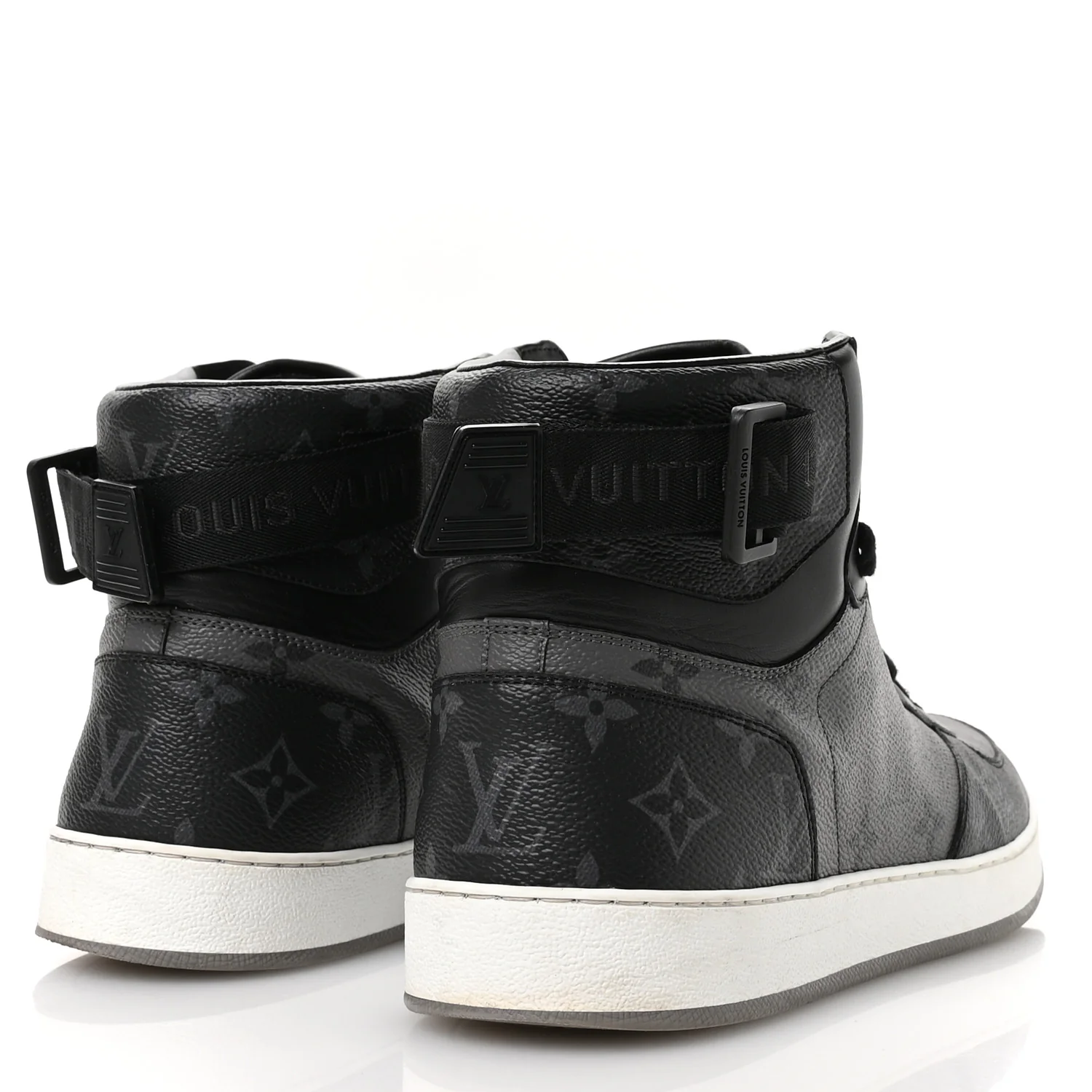 Calfskin Monogram Eclipse Mens Rivoli High Top Sneakers 10 Black Grey