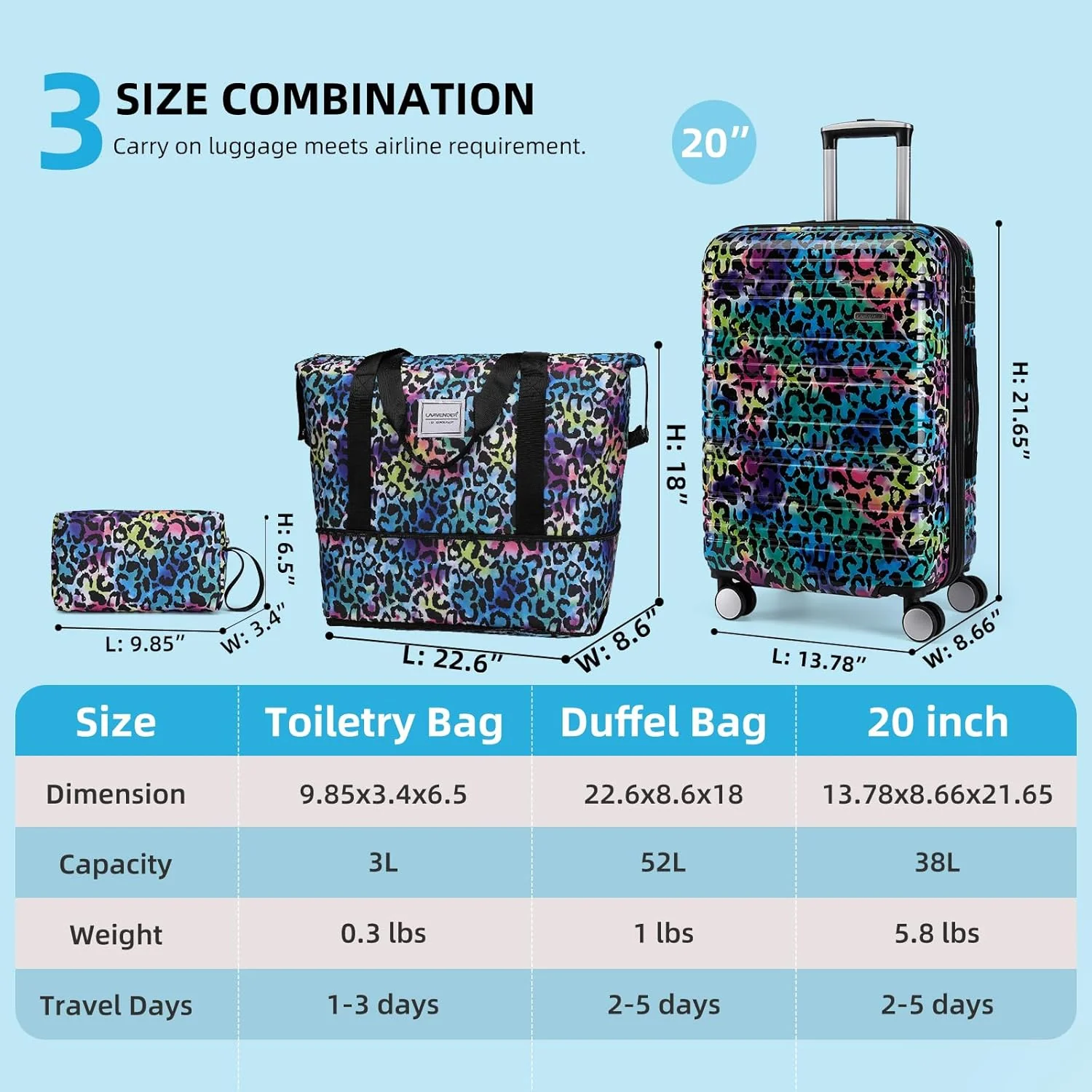 Ensemble de 6 valises, ensemble de valises rigides extensibles avec roulettes multidirectionnelles, ensemble de bagages à roulettes légers