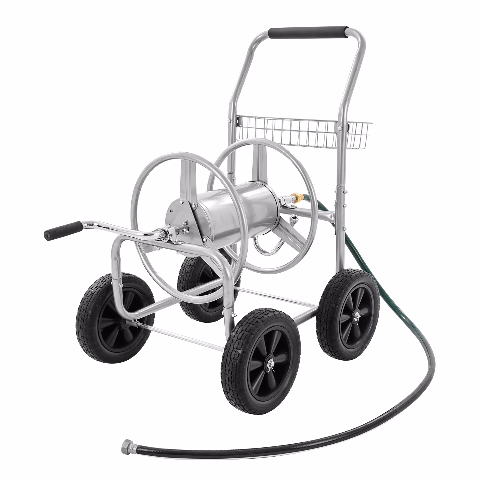 BENTISM Hose Reel Cart with Wheels, Metal Hose Reel Holds 250 Feet of 5/8 Hose Capacity Heavy Duty Outdoor Water Planting Truck for Yard, Garden