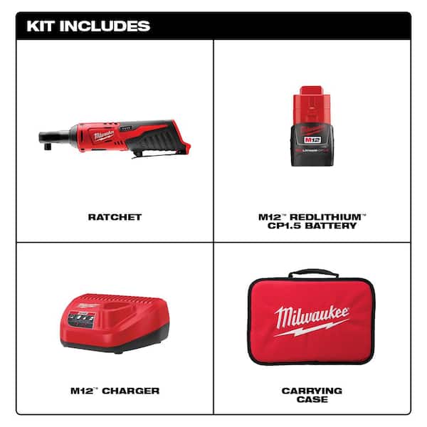 M12 12V Lithium Ion Cordless 3/8 in Ratchet Kit with One 1 5 Ah Battery, Charger and Tool Bag Image 2