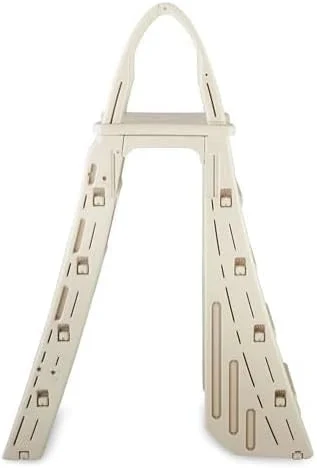 Confer Plastics 7200 Roll Guard 48" to 56" Adjustable A Frame Safety Ladder For Above Ground Outdoor Patio Swimming Pool Platform Ladder with Step Barrier, Warm Grey
