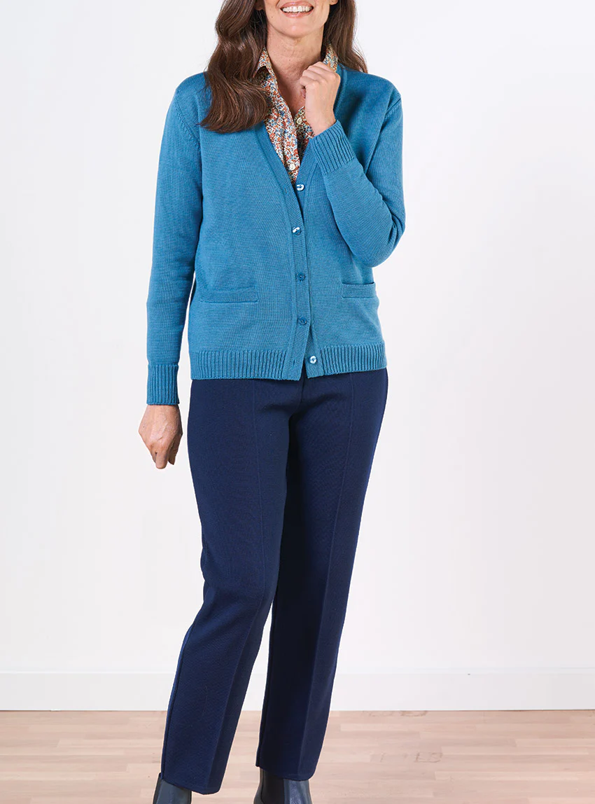 Pantalon femme en laine bleu marine