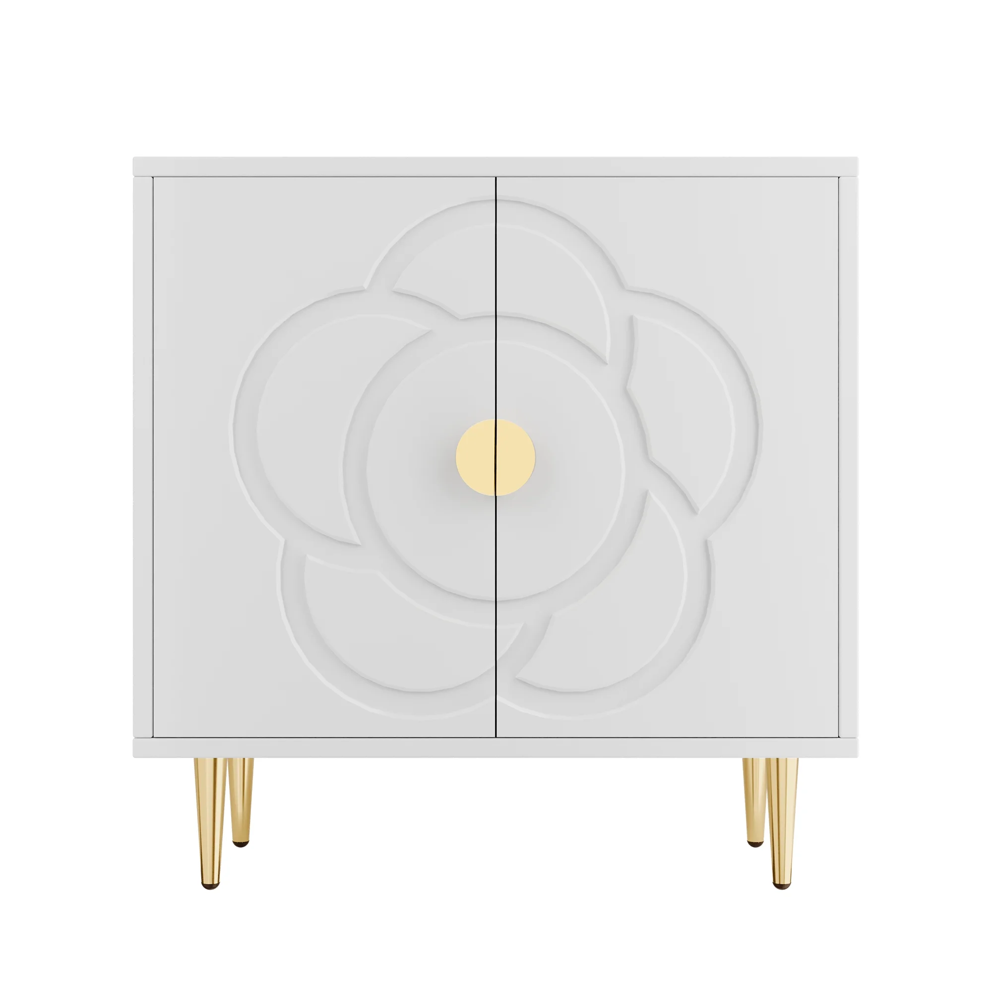 Modern Sideboard Buffet Cabinet with Flower Pattern Panel, 6 Shelves, White(white) - Image 4