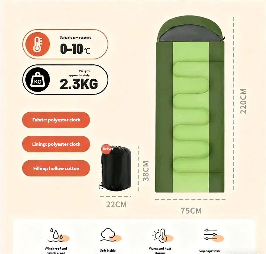 Outdoor Winter Thickened Waterproof Camping Travel Warm Cold-proof Dirt-proof Single Sleeping Bag