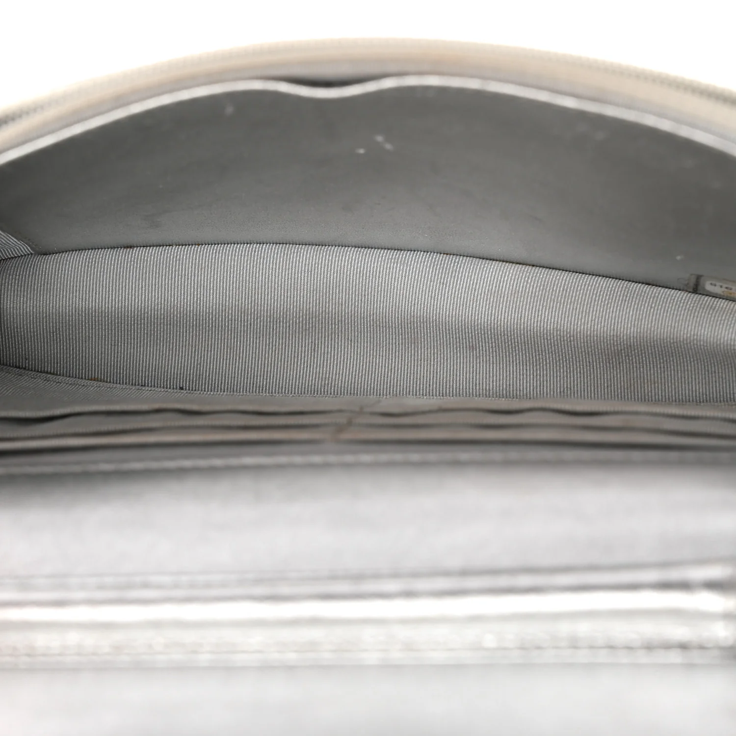 Metallic Lambskin Quilted Wallet On Chain WOC Silver