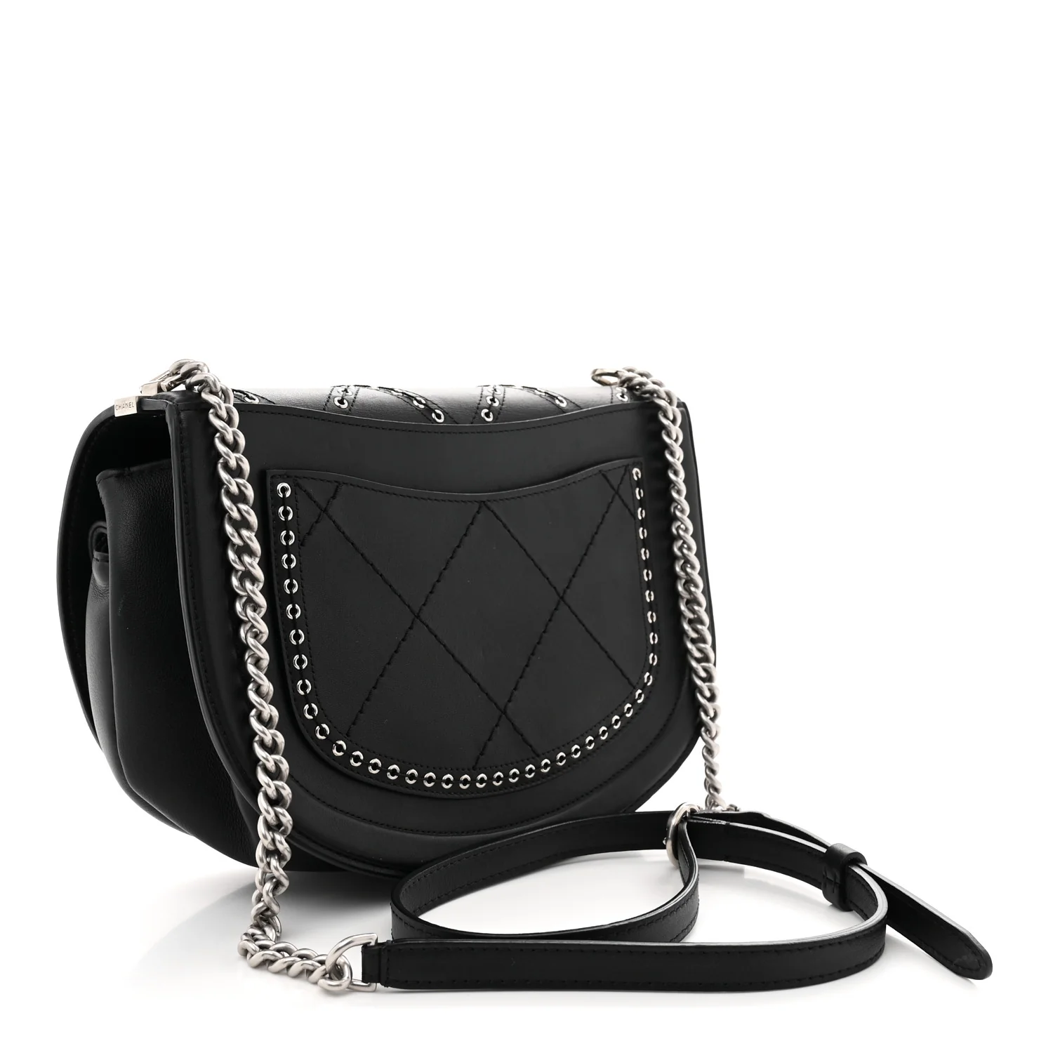 Calfskin Coco Eyelets Small Flap Bag Black