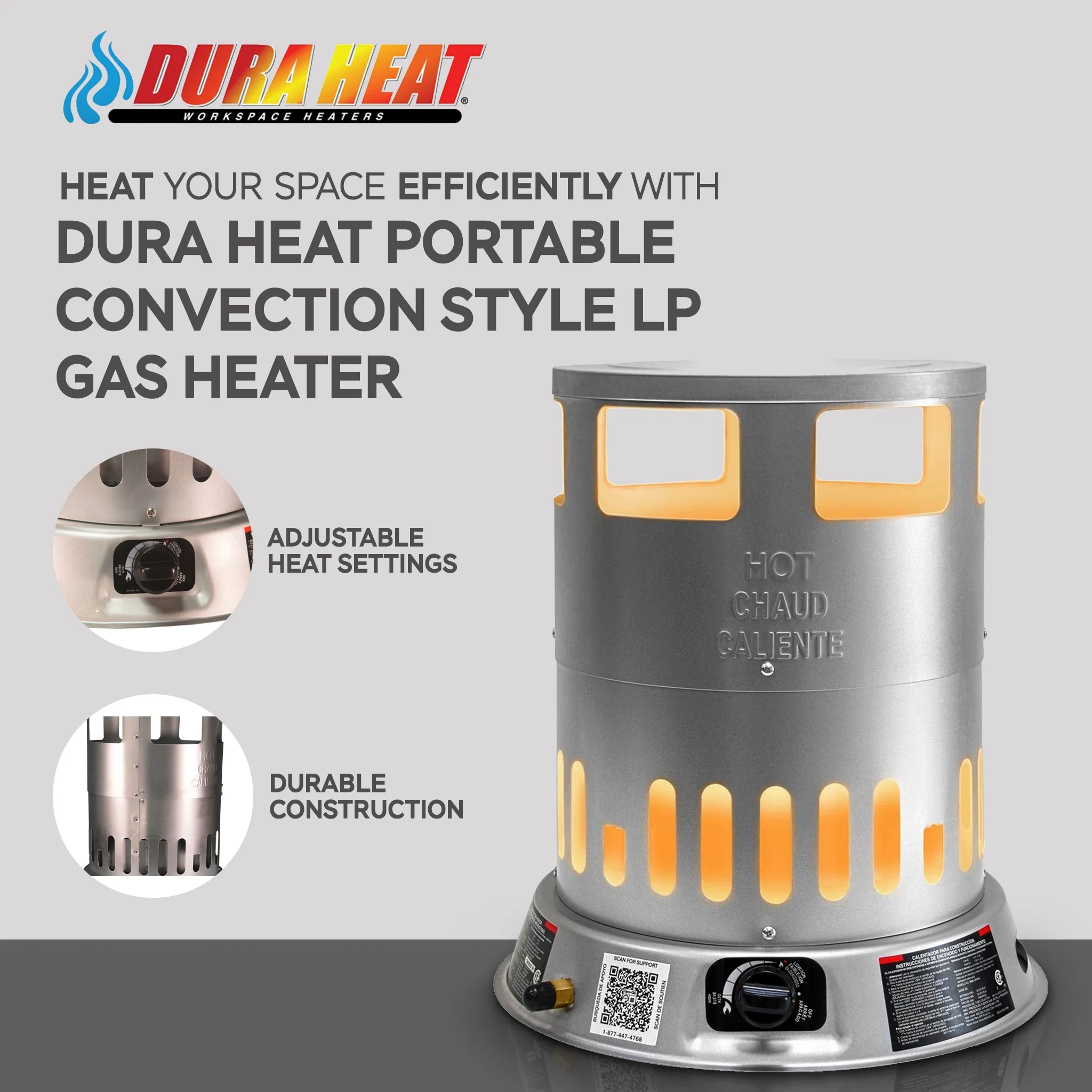 Dura Heat Portable Convection Style LP Gas Heater, 2000 Sq Ft Coverage