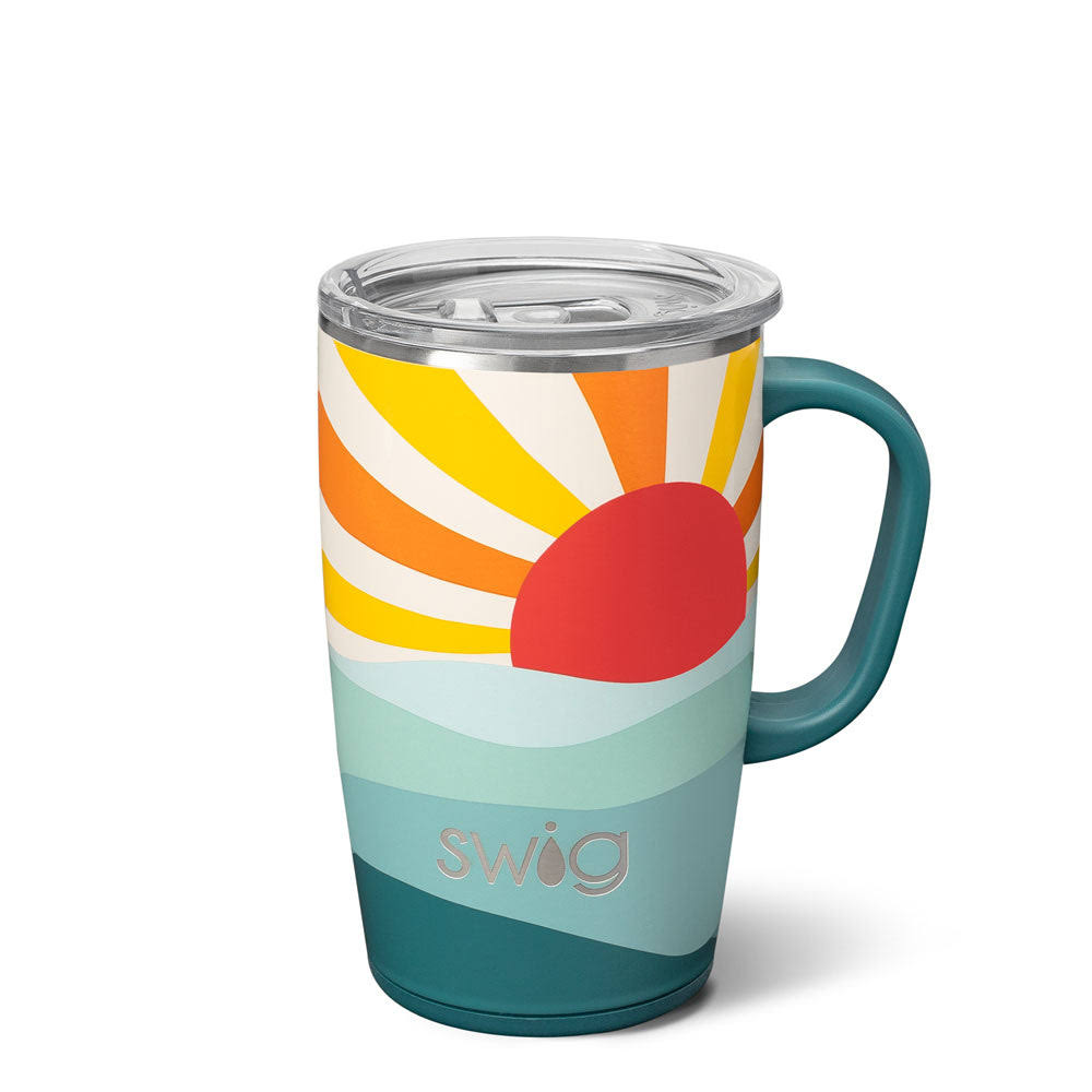 Swig Life Travel Mug with Handle - Sun Dance Insulated Stainless Steel - 18oz - Dishwasher Safe with A Non-Slip Base