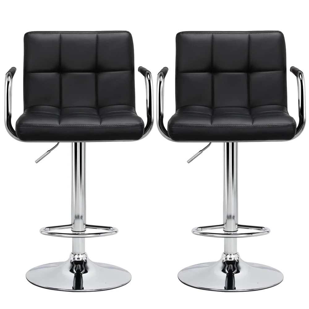 Yaheetech 2pcs PU Leather Adjustable Bar Stools for Dining Room, Black(Beige) Image 4