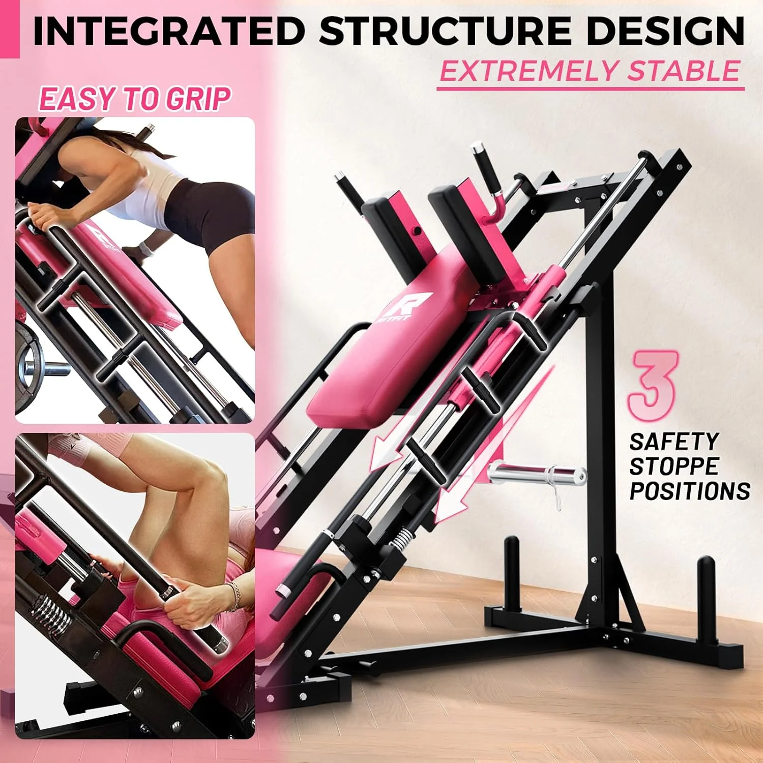 Leg Press Hack Squat Machine, Professional Adjustable Leg Press Machine for Home Gym with Linear Bearing, Specialty Hack Squat Machine for Full Lower Body Workout with Weight Storage, Pink(Pink) - Image 7