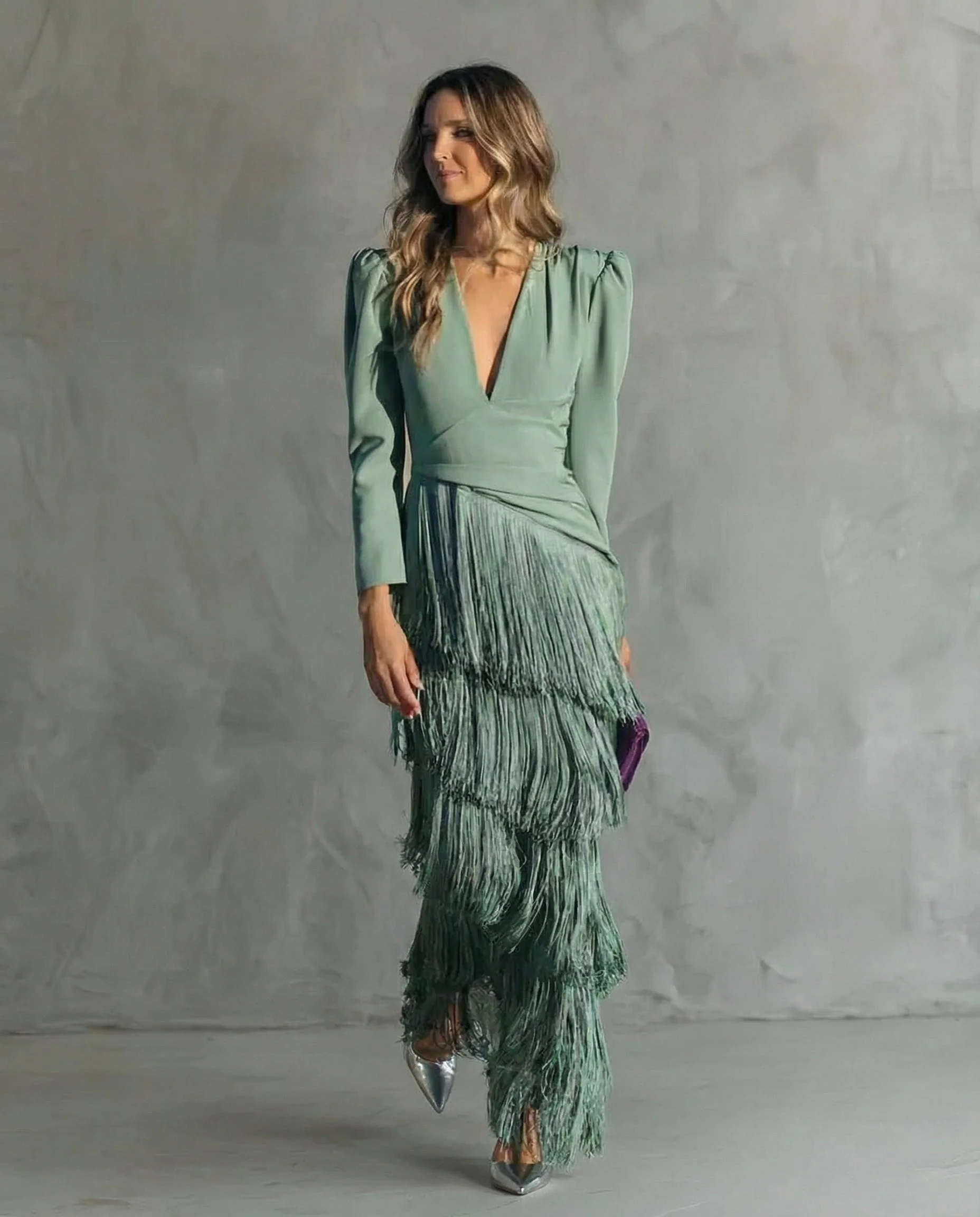 Clara™ | Robe midi élégante à manches à franges