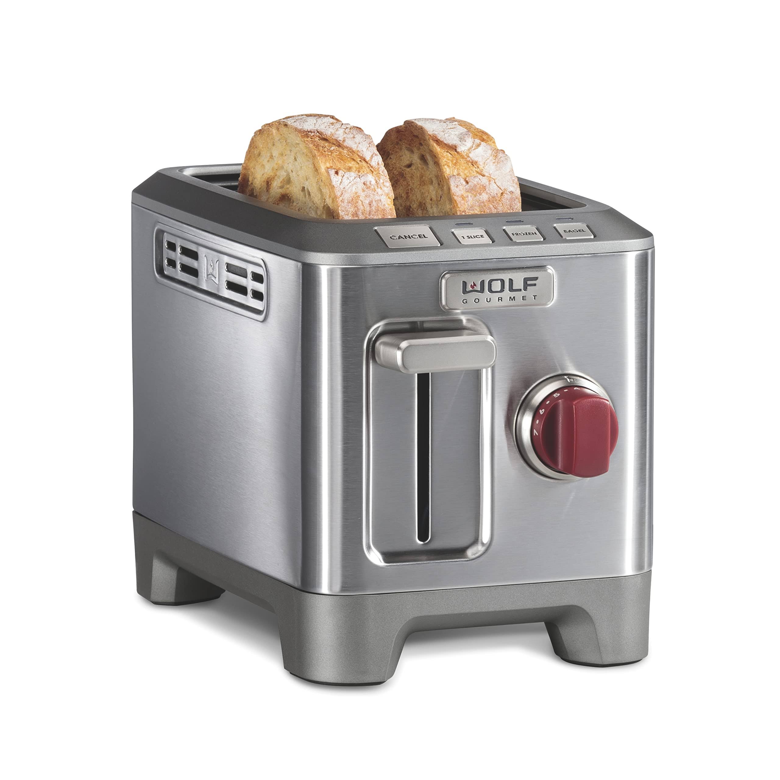 Wolf Gourmet 2 Slice Stainless Steel Red Knob Toaster