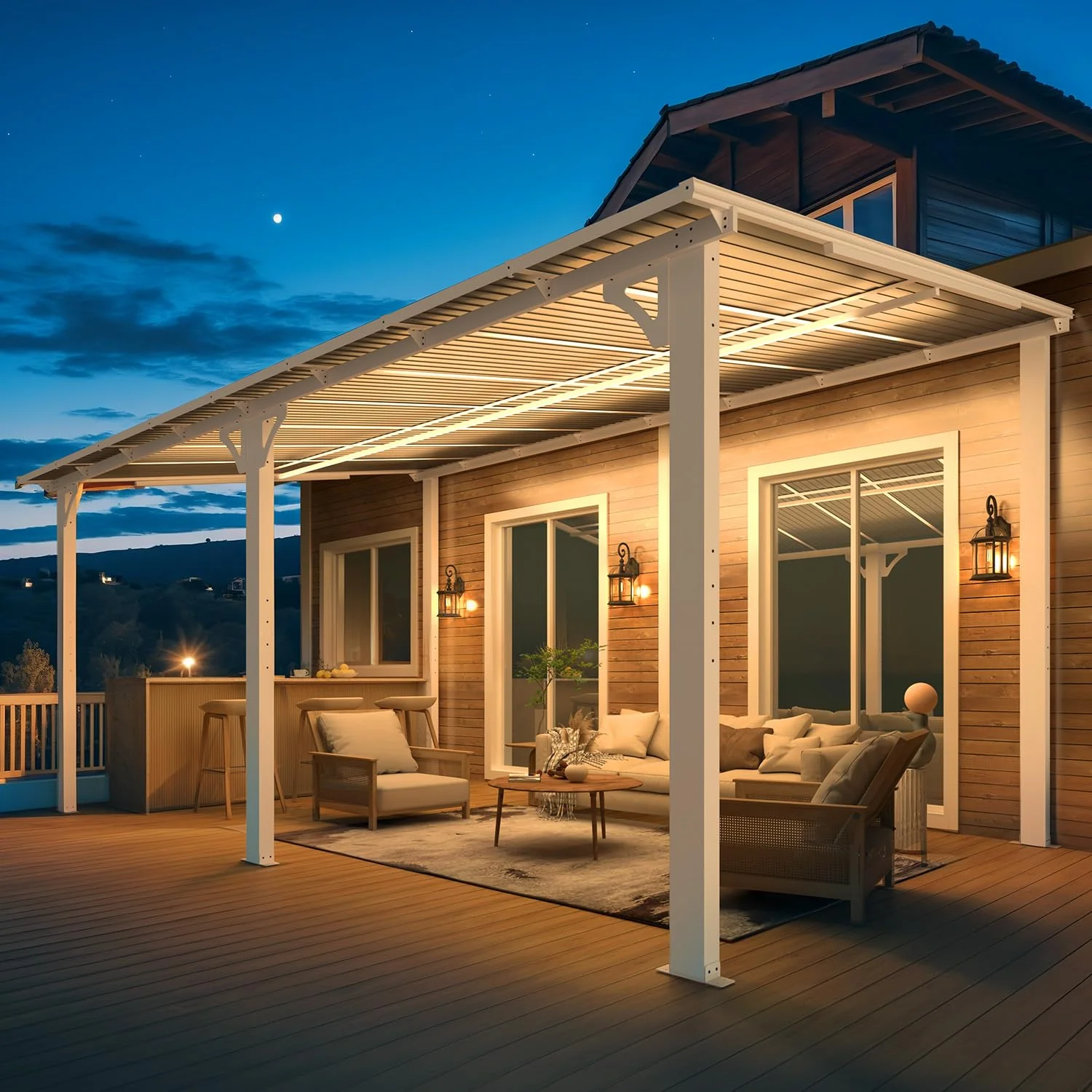 AECOJOY 16'x10' Wall Mounted Gazebos Pergola, White