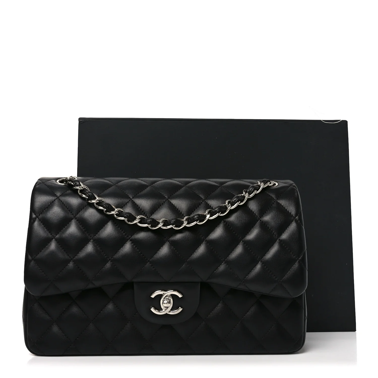 Lambskin Quilted Jumbo Double Flap Black