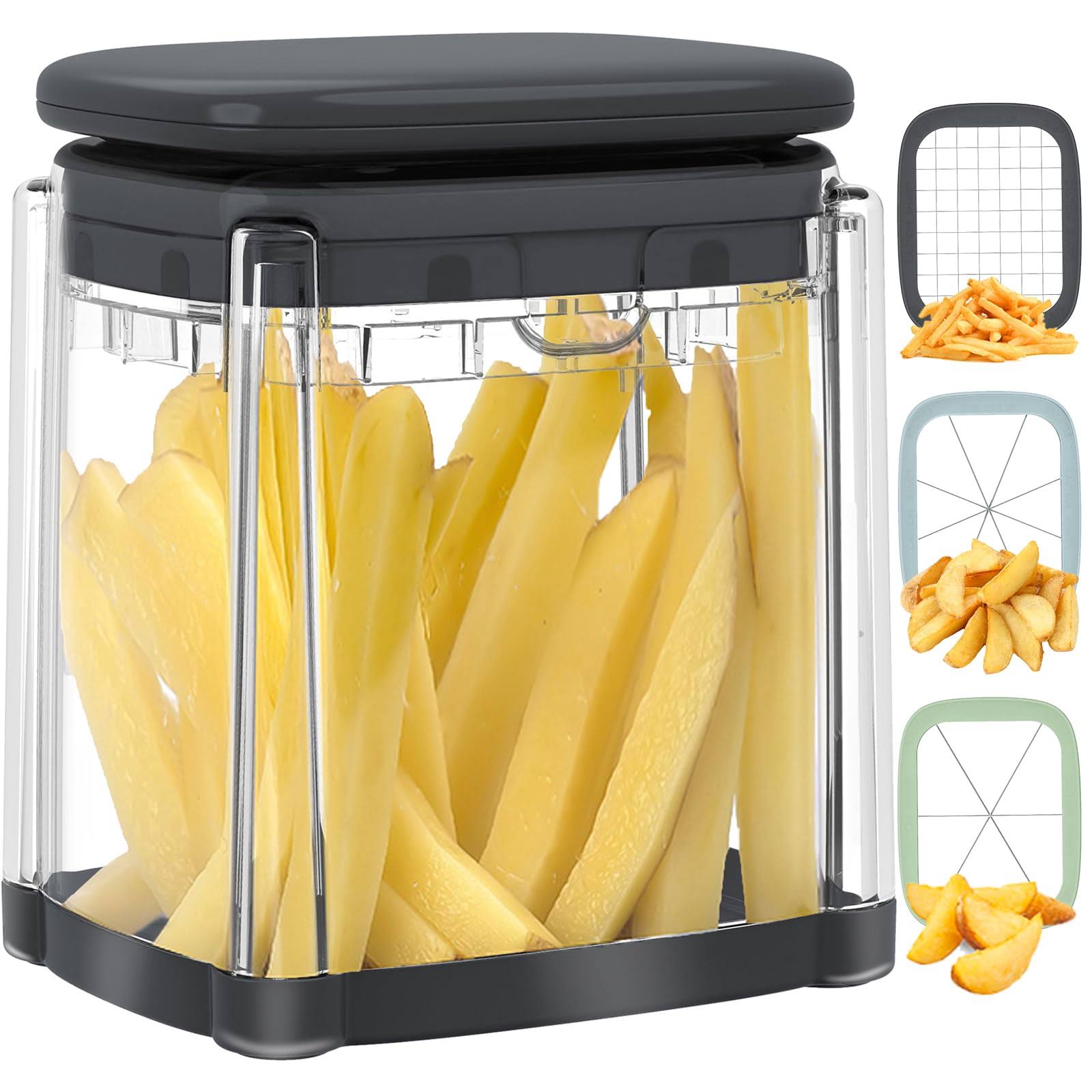 Zaveer French Fry Cutter, 3-in-1 Potato Cutter for Fries, Potato French Fry Onion Cutter, Food Chopper Manual Hand Vegetable Cutter Dicer Apple