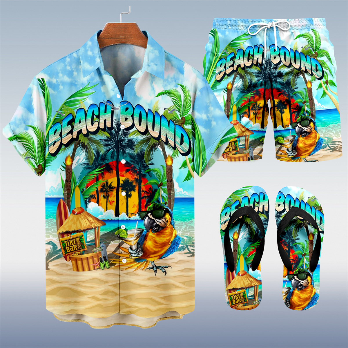 Ensemble trois pièces Suitmens pour homme, imprimé vacances hawaïennes, motif tiki, référence 027