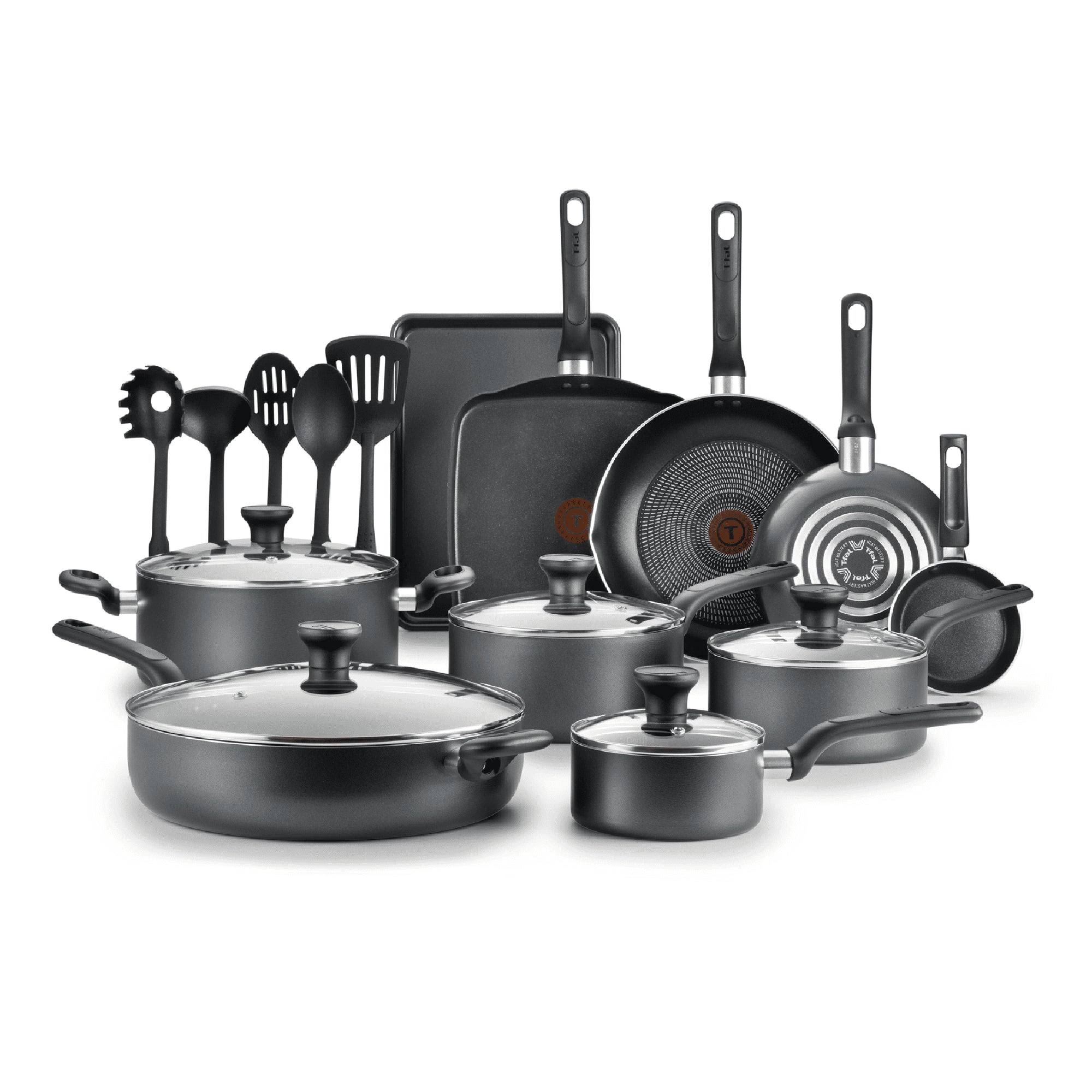 T-Fal Easy Care Nonstick Cookware, 20 Piece Set, Grey