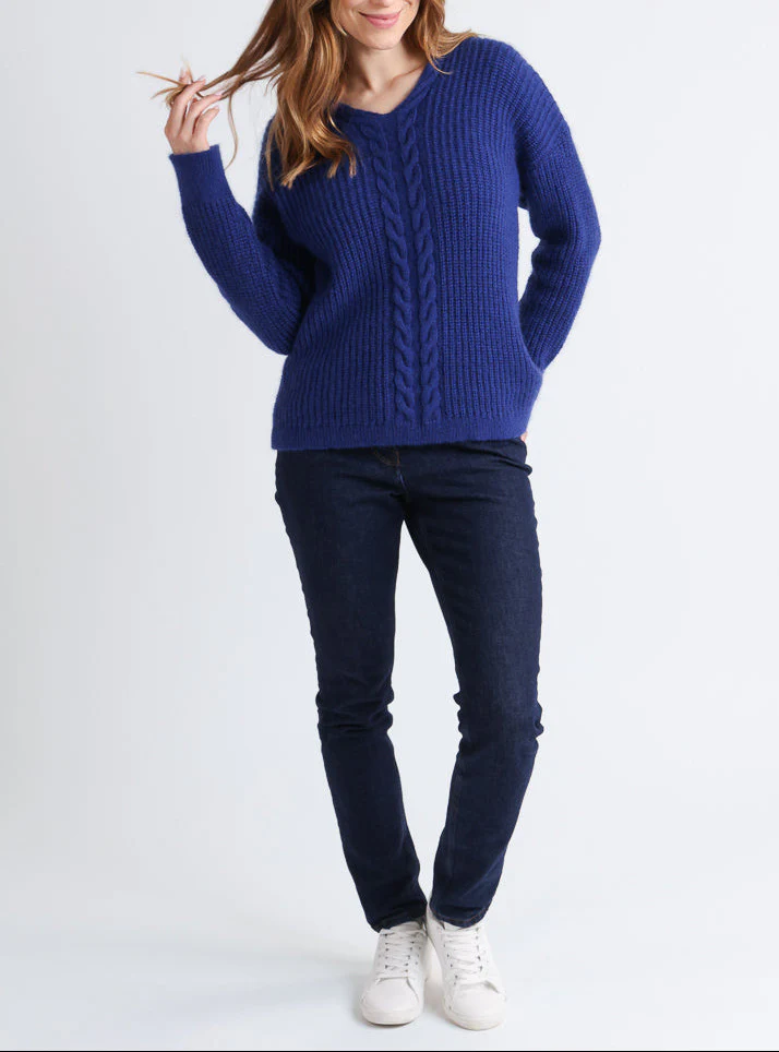 Pull femme maille perlée bleu indigo