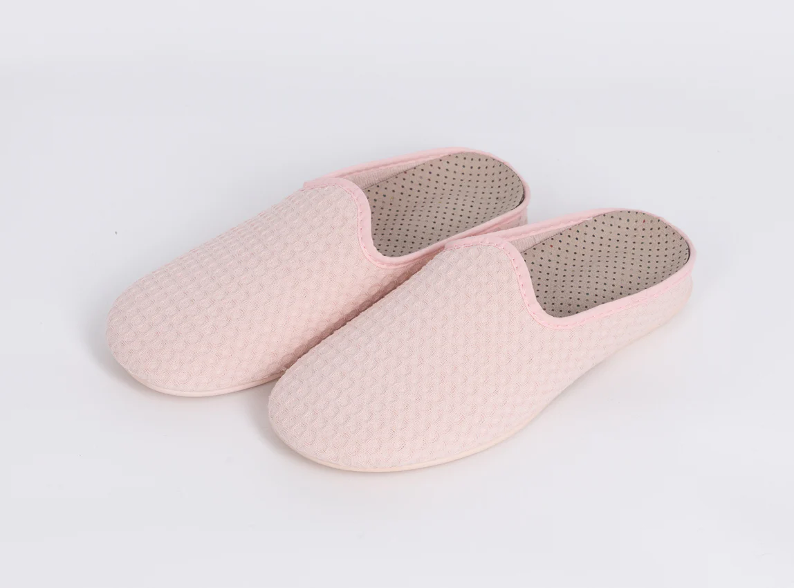 Chaussons en coton nid d'abeille rose