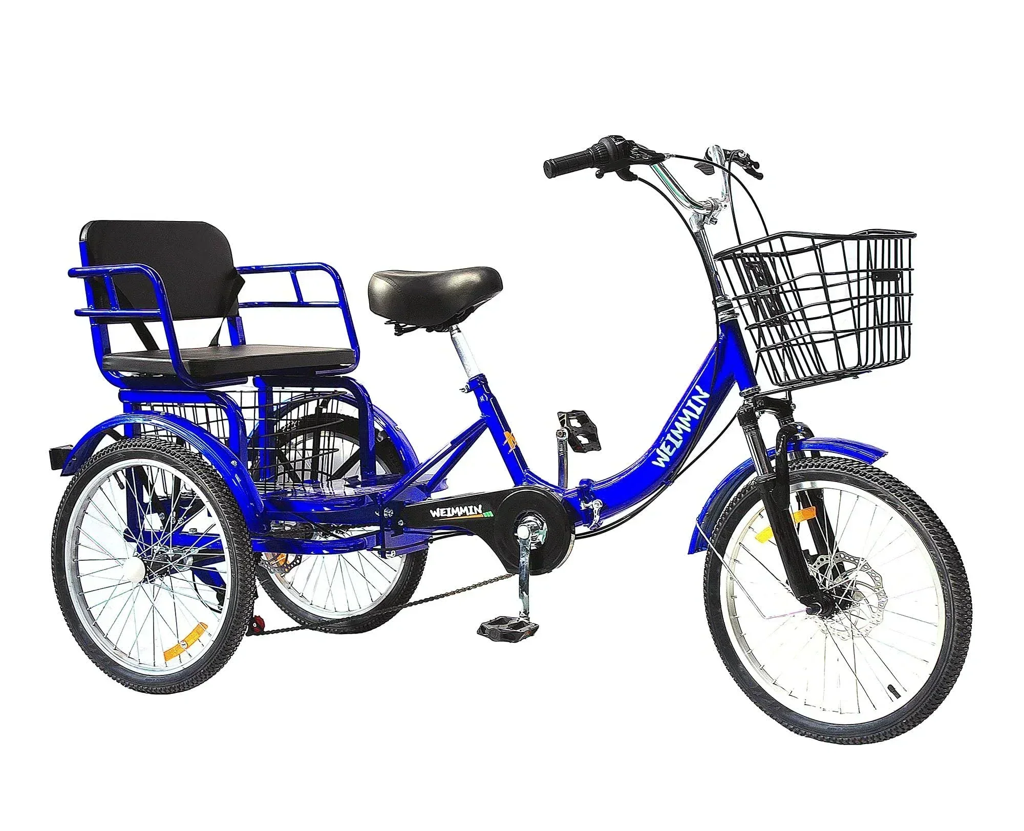 Tricycle 7 Speed. 20 inch 3 Wheel Bikes Folding Tricycle for Adults Star Strip Blue