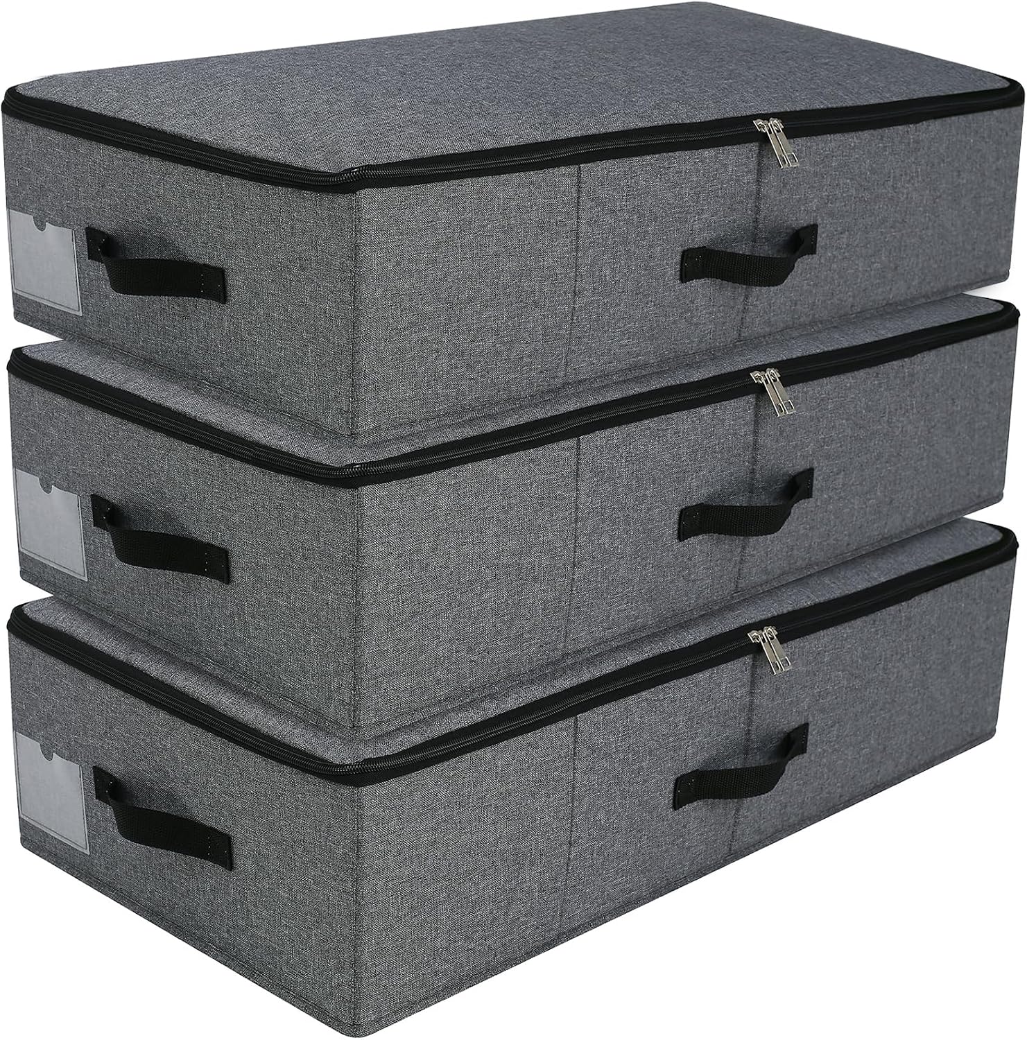 AMJ Large Under Bed Storage Containers, 3 Pack Closet Organizer Bins, Foldable Closet Organizer Storage for Blankets, Towels, Comforters, Sweaters, Linen Sheets, Wrapping Paper (Black Grey)