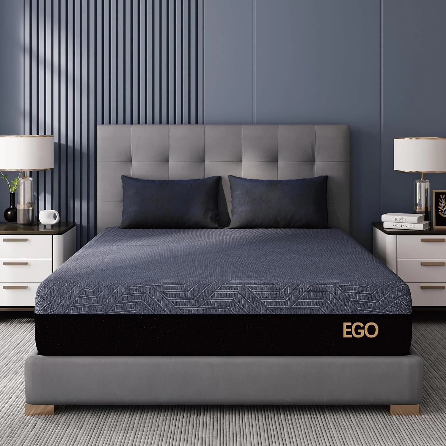Matelas MLILY EGOHOME 14 pouces en mousse à mémoire de forme Queen pour soulager les maux de dos, gel de cuivre rafraîchissant, livré en boîte, mousse fabriquée aux États-Unis, certifiée CertiPUR-US, fermeté thérapeutique moyenne, 60 x 80 x 14 pouces