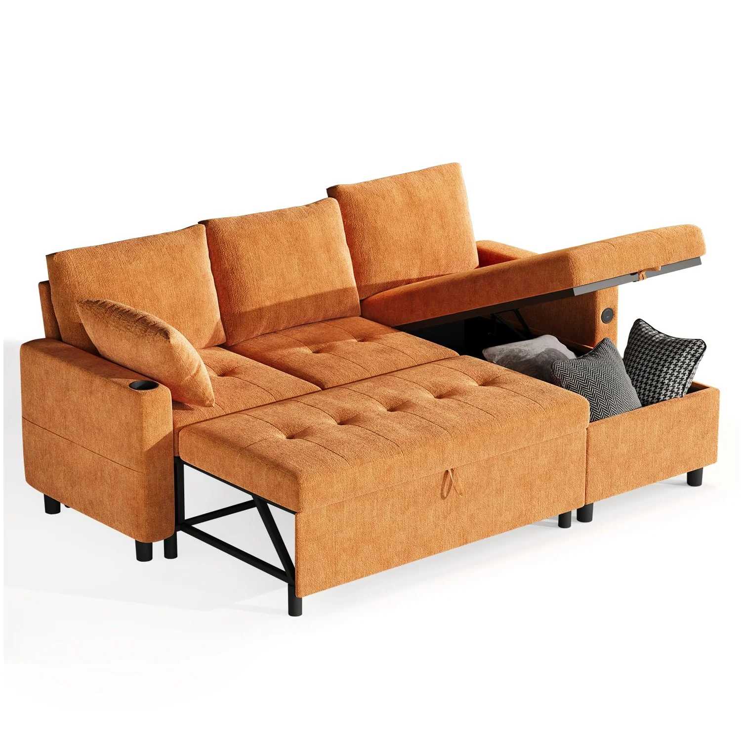 AECOJOY Sleeper Sofa Couch with Pullout Bed, Chenille, Orange