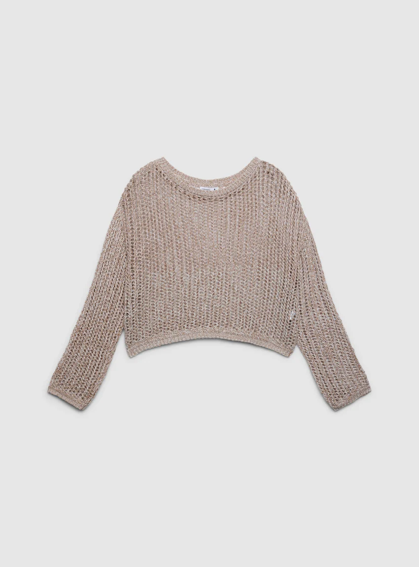 Terranova Maglia crop traforata con scollo a barca