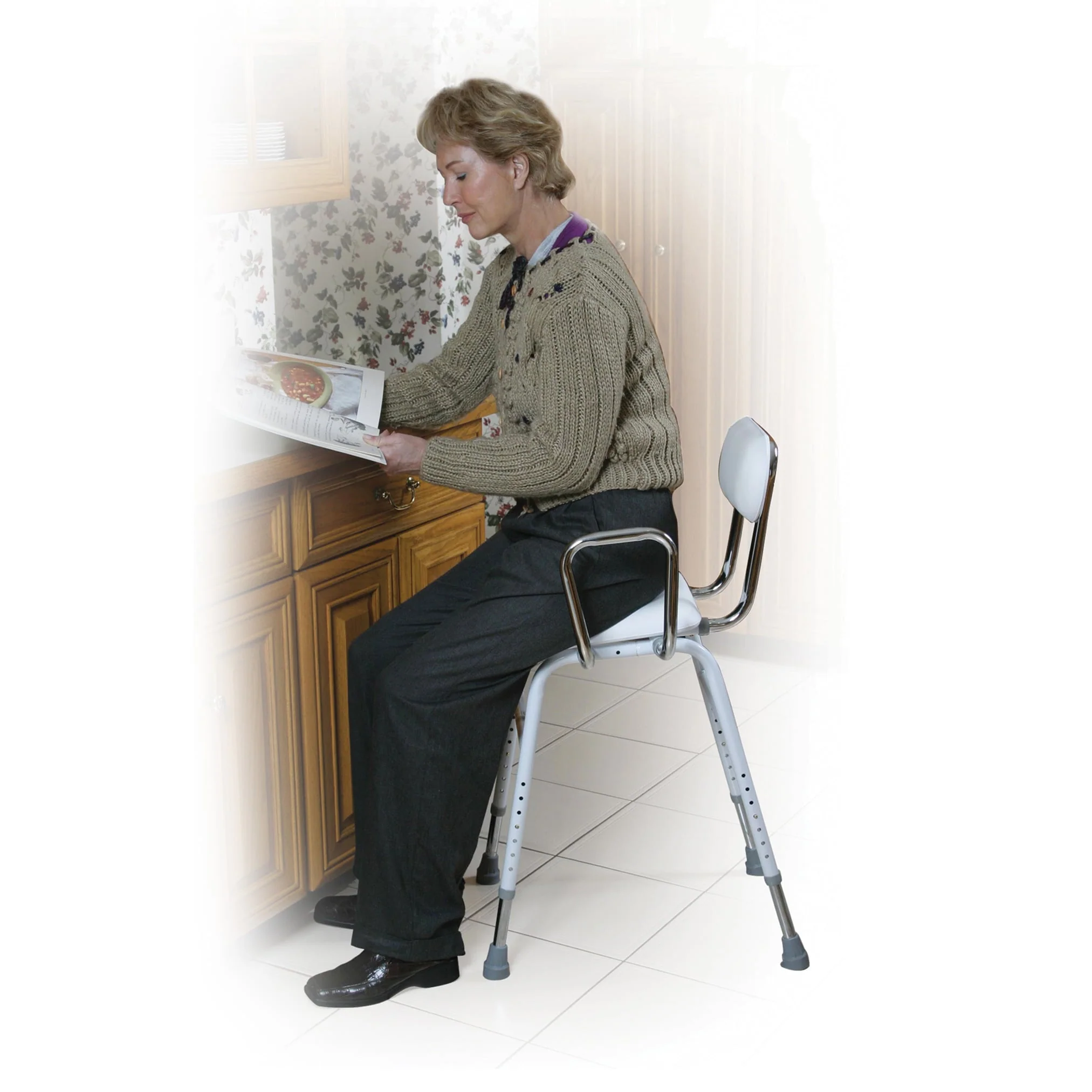 Drive Medical All - Purpose Kitchen Stool W/ Adjustable Arms and Padded Seat