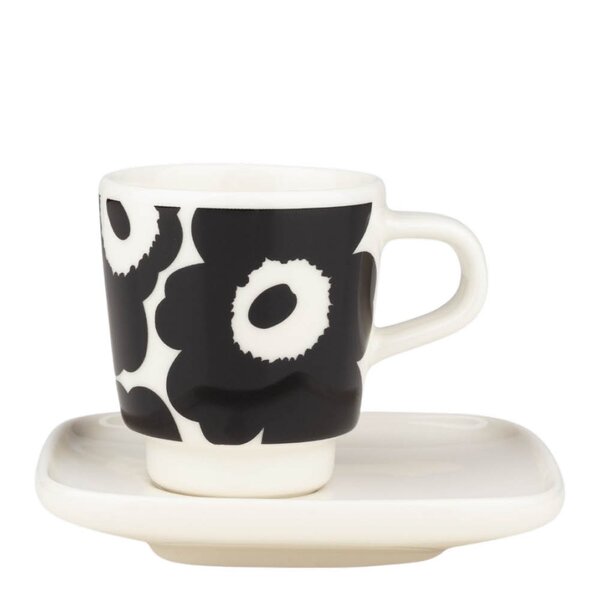 Oiva Unikko espressokopp 5 cl med fat svart/hvit