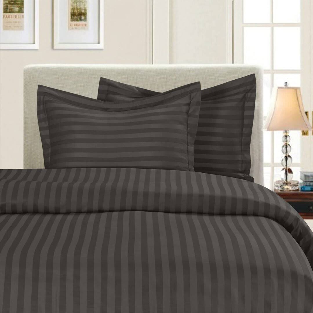 Khyati 1500 Thread Count 3-Piece Damask Stripe Duvet Cover Set Ebern Designs Color: Gray, Size: Queen Duvet Cover + 2 Standard Shams