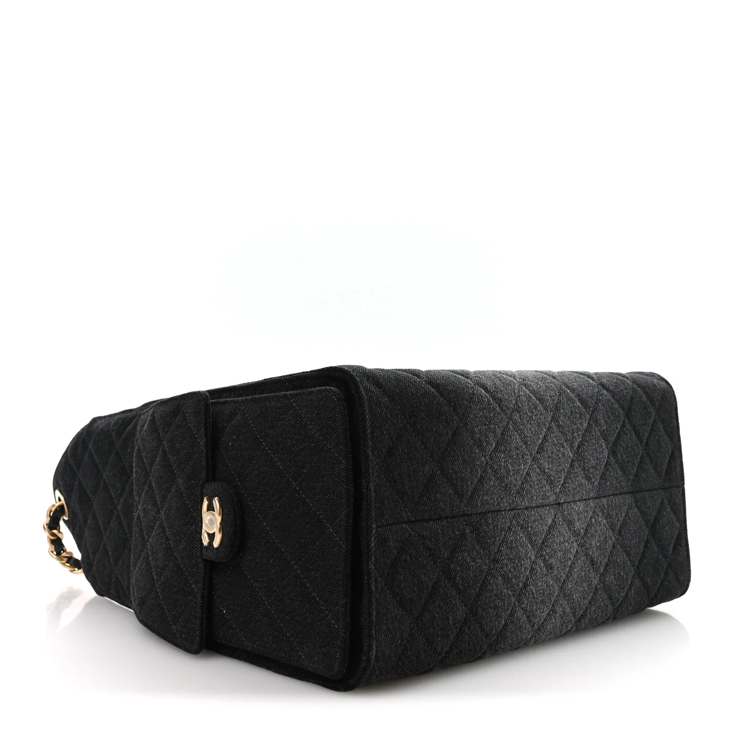 Washed Denim Quilted Medium Chanel 25 Handbag Black
