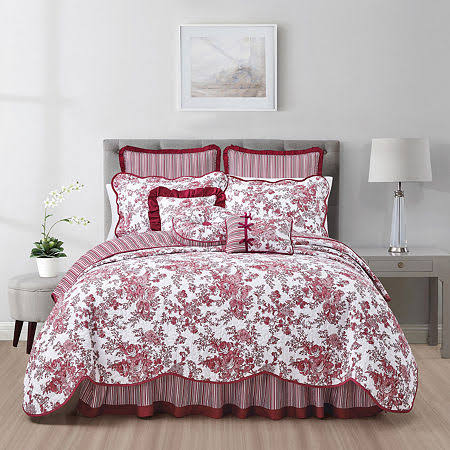 Toile Garden Quilt One Size Red