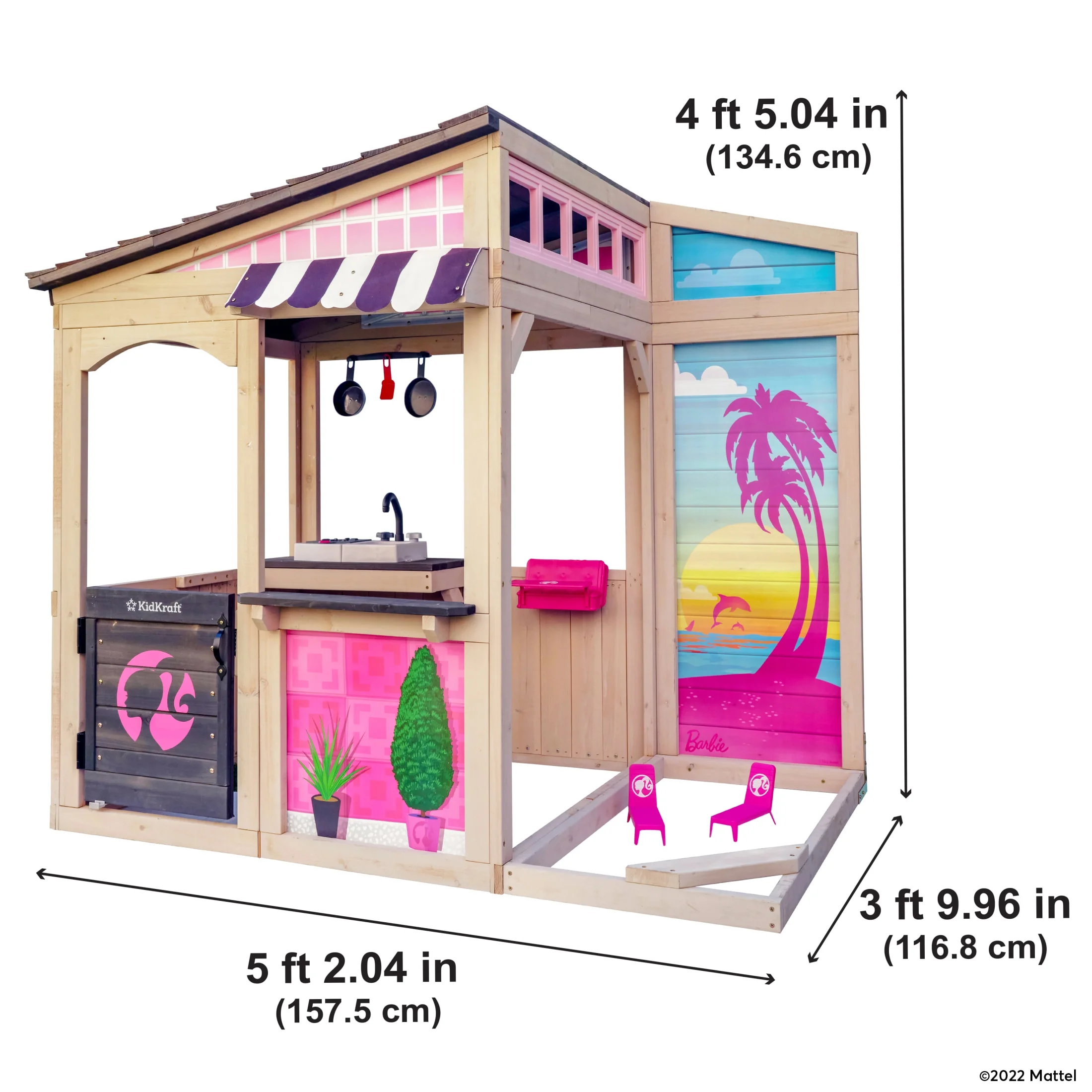 Seaside Wooden Outdoor Playhouse with Attachable Doll Table and Chairs - Image 8
