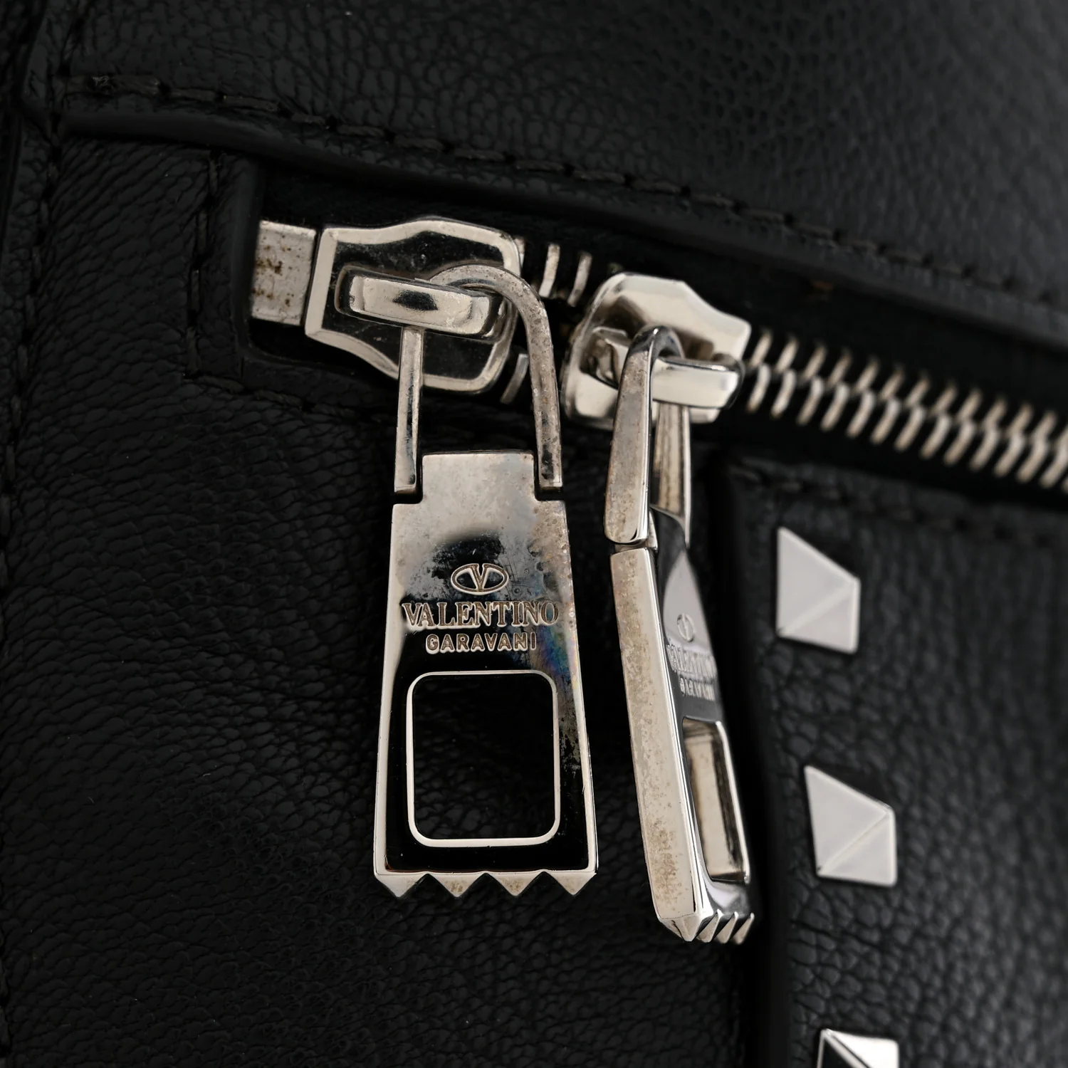 Grained Calfskin Rockstud Backpack Black
