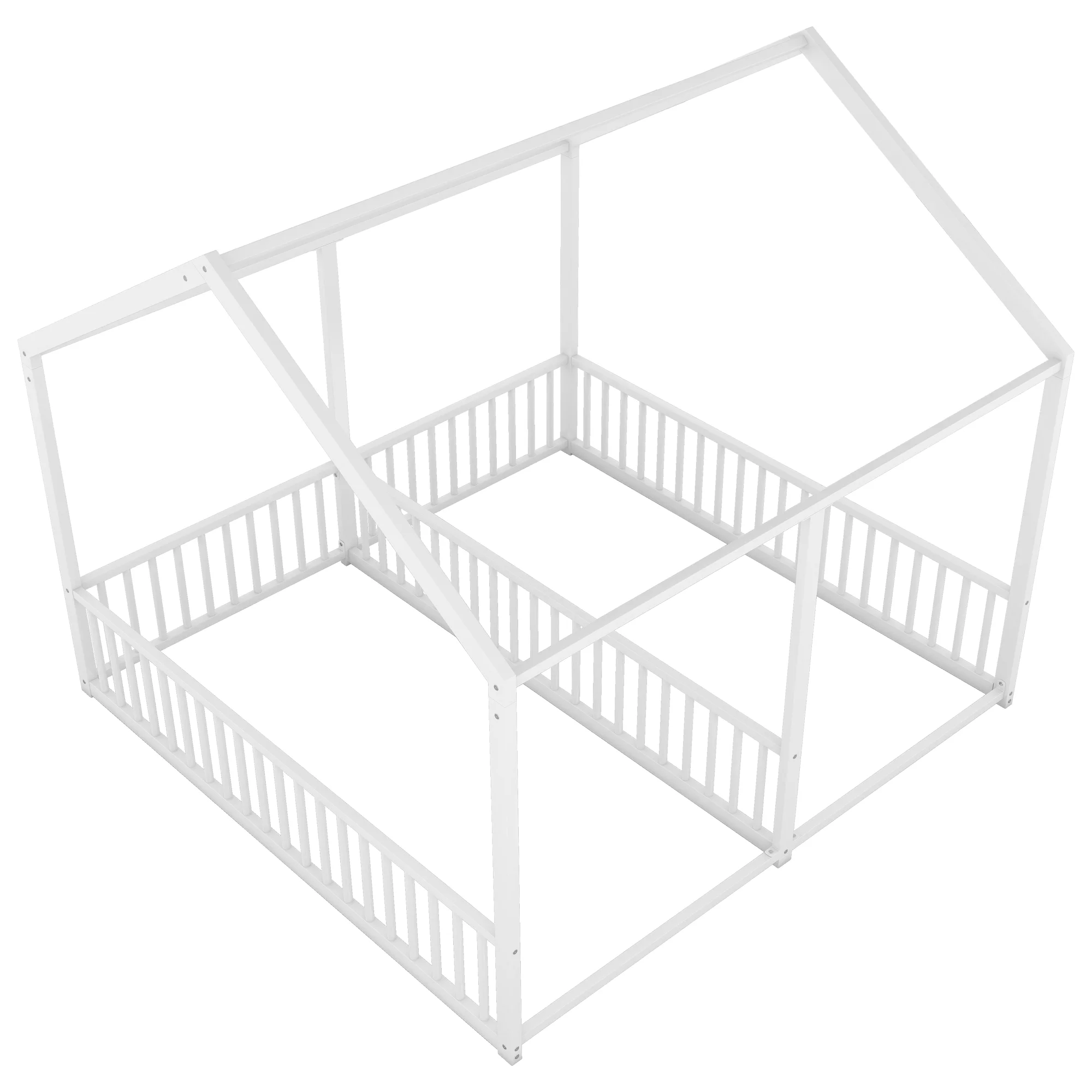 Double Twin Size Floor Bed, Metal Shared Platform Beds for 2 Kids, Montessori House Bed for Toddler Boys Girls Teens(White)(White) - Image 10
