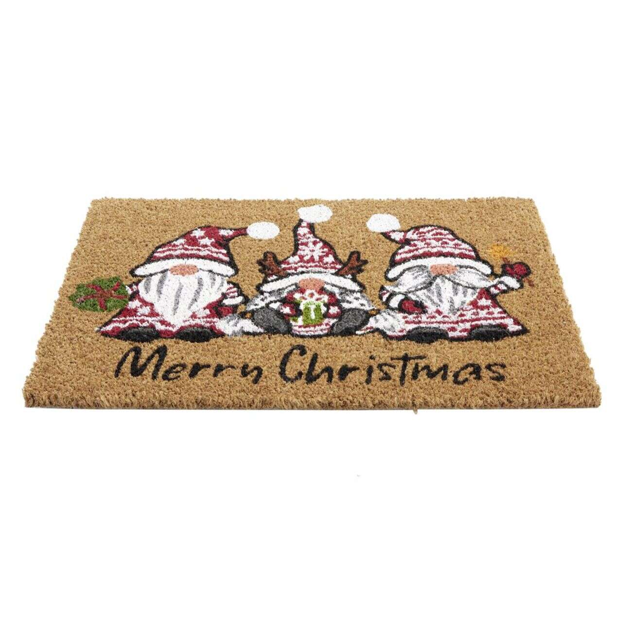 Tapis d'entrée Noël rectangulaire coco motifs nains de jardin 40x60cm
