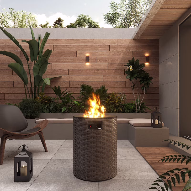 GAZEBETER 18 Propane Fire Pit Table,Outside 55000 BTU Outdoor Rattan & Wicker Gas Fire Pit Table for Patio,Garden,Party and Camping