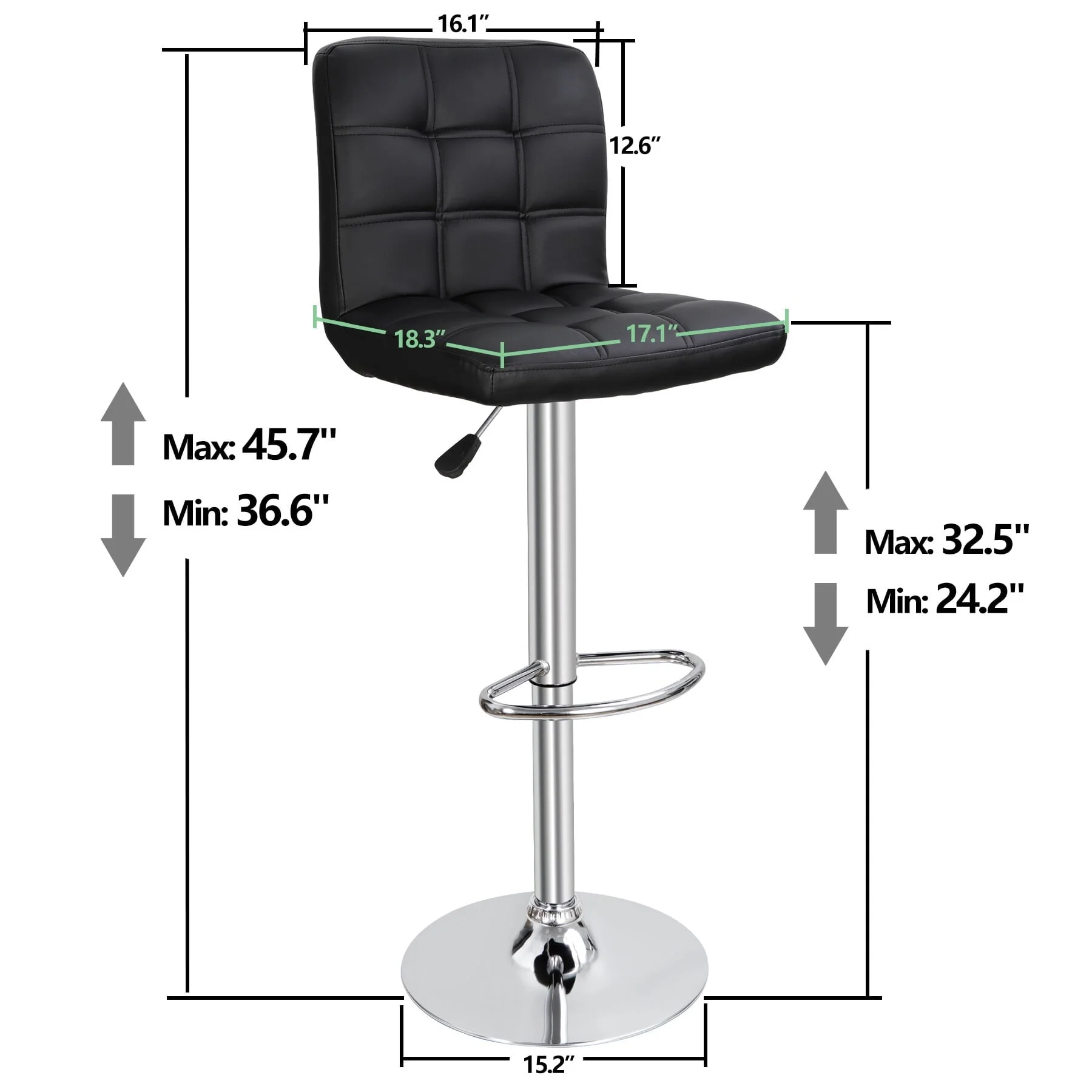 Height Adjustable Home Bar Stool Set 360 Degree Swivel, Set of 2(2) Image 2