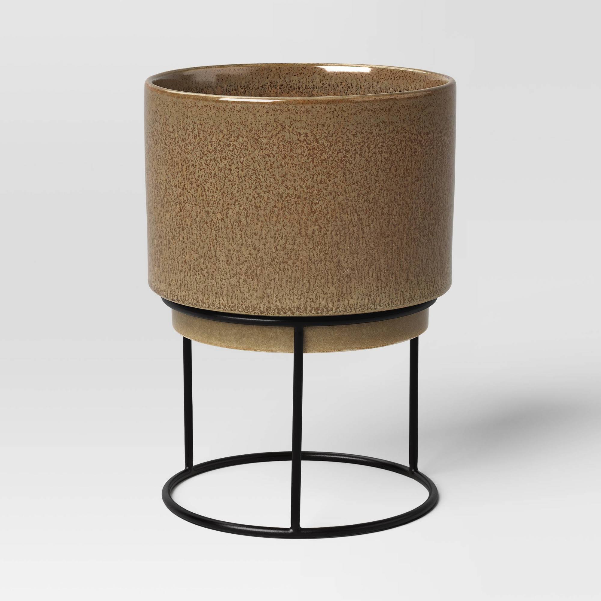 Large Ceramic Glaze Indoor Outdoor Planter Pot with Stand Brown 7.8