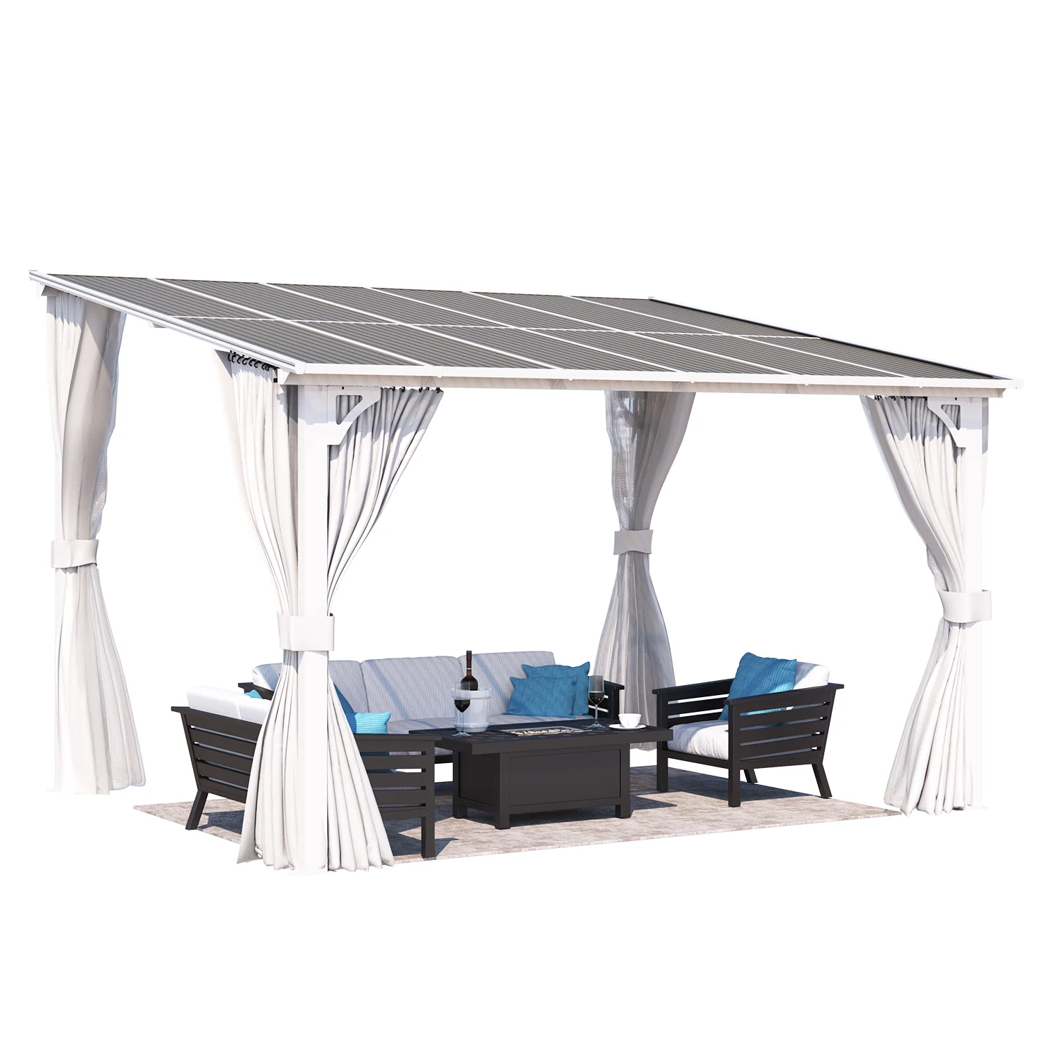AECOJOY 12'x10' Wall Gazebo with Curtains and Mosquito Netting, White