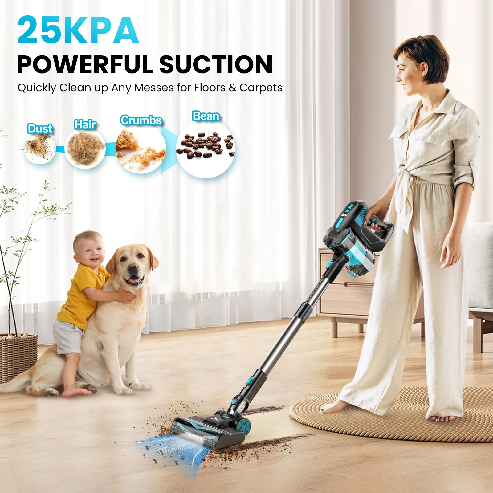 Cordless Vacuum Cleaners, 6-in-1 Lightweight Stick Vacuum for Hardwood Floor Carpet Pet Hair, V770(Blue) - Image 2
