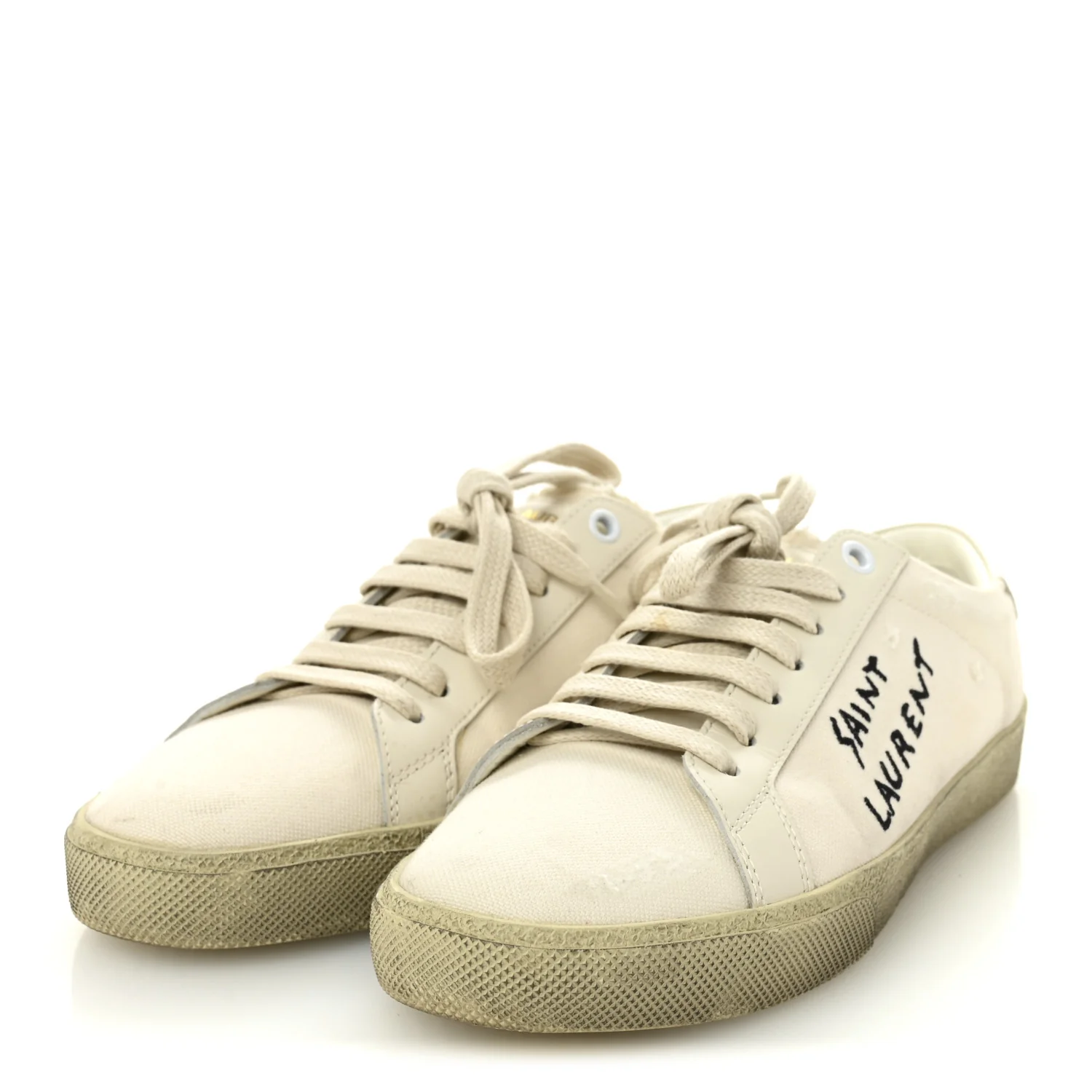 Distressed Canvas Court Classic Sneakers 37 Panna