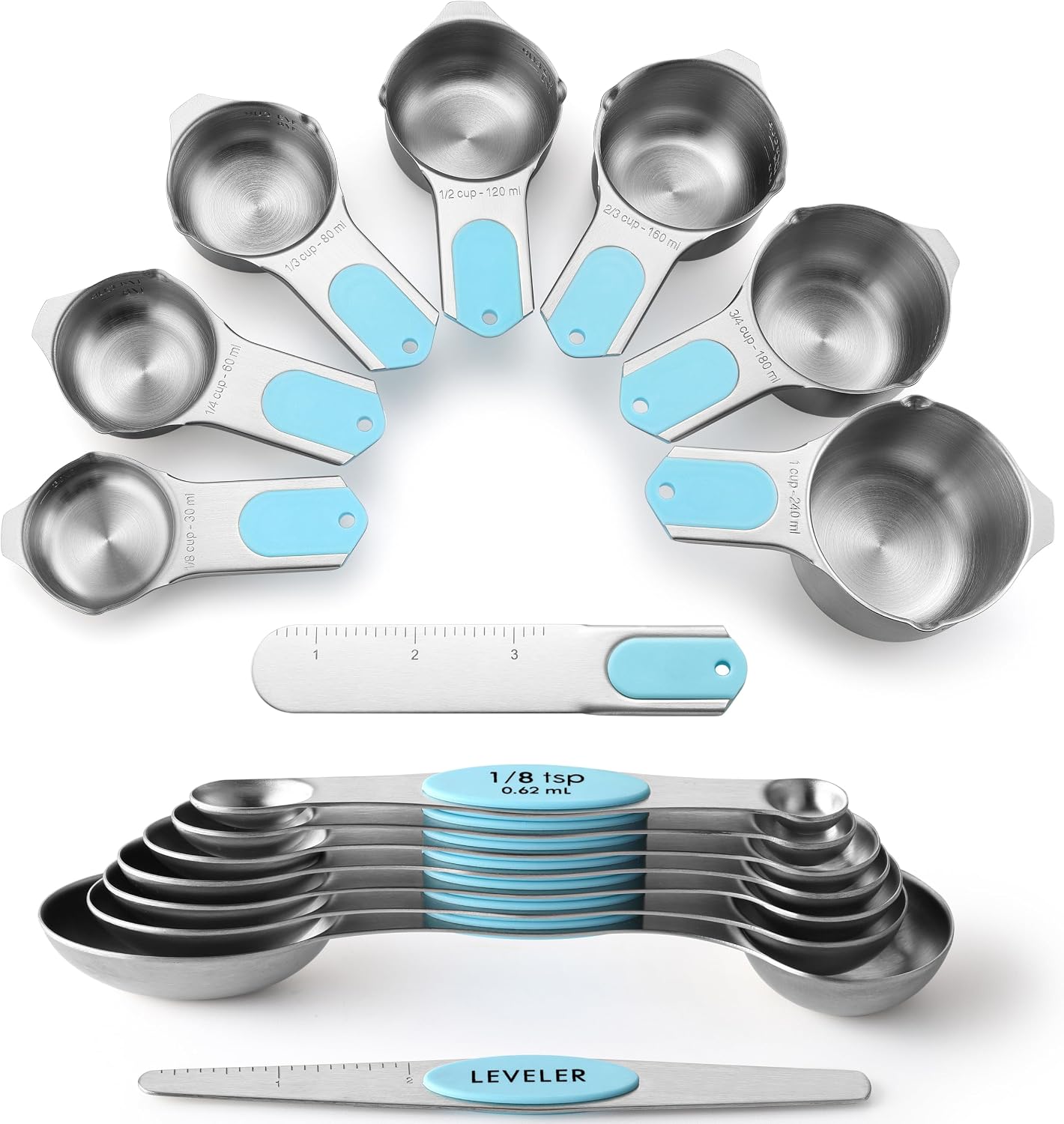 Spring Chef Magnetic Measuring Cups & Spoons Set of 15 with Levelers, Black
