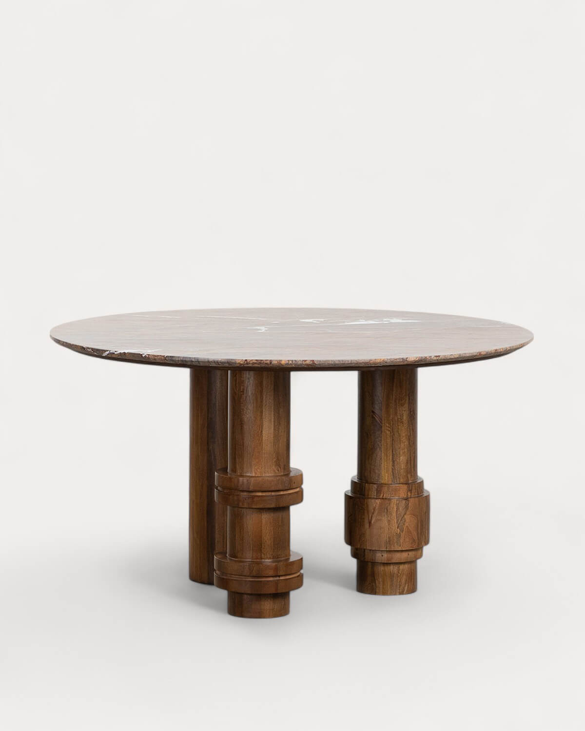 Atenas - Mesa de Comedor Redonda de Mármol Bidasar y Madera de Mango (Ø140 cm) Atenas