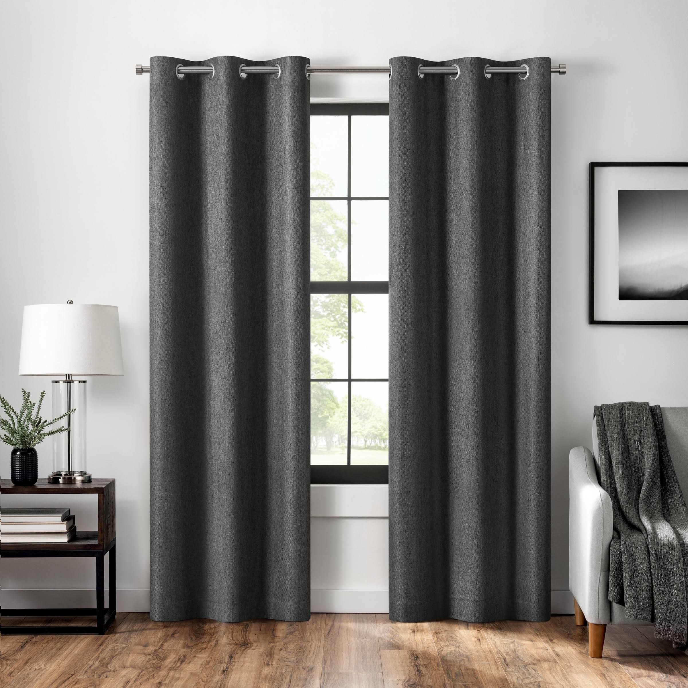 Eclipse Magnitech Welwick Herringbone 100% Blackout Grommet Magnetic Closure Window Curtain Panel, 40X63