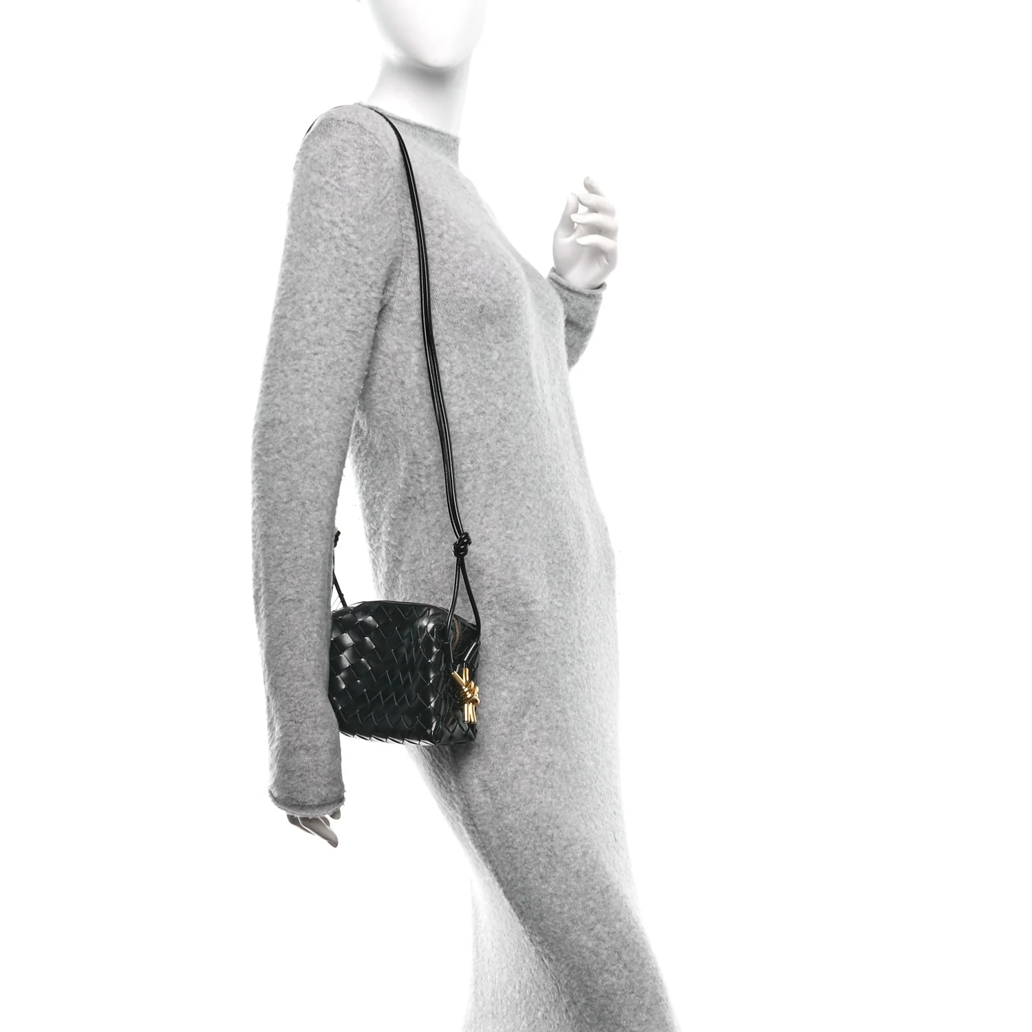Polished Nappa Intrecciato Metallic Knot Mini Loop Camera Bag Black