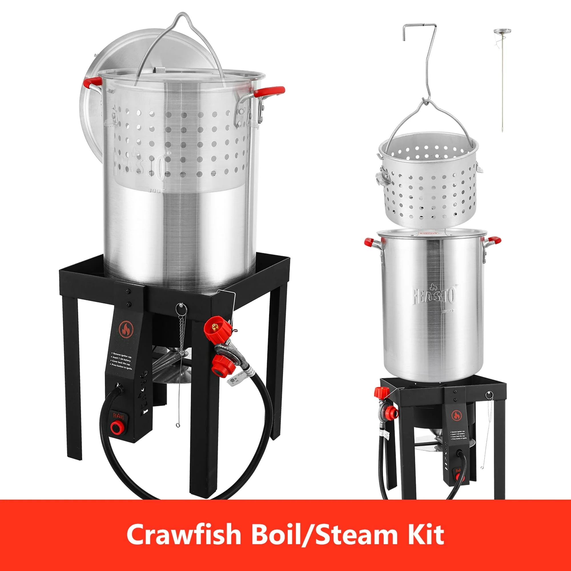 FEASTO Turkey Fryer and Fish Boiler Set with 30 Qt and 10 Qt Aluminum Pots Set, Auto Ignition,55000BTU Propane Burner for Outdoor Cooking Image 4