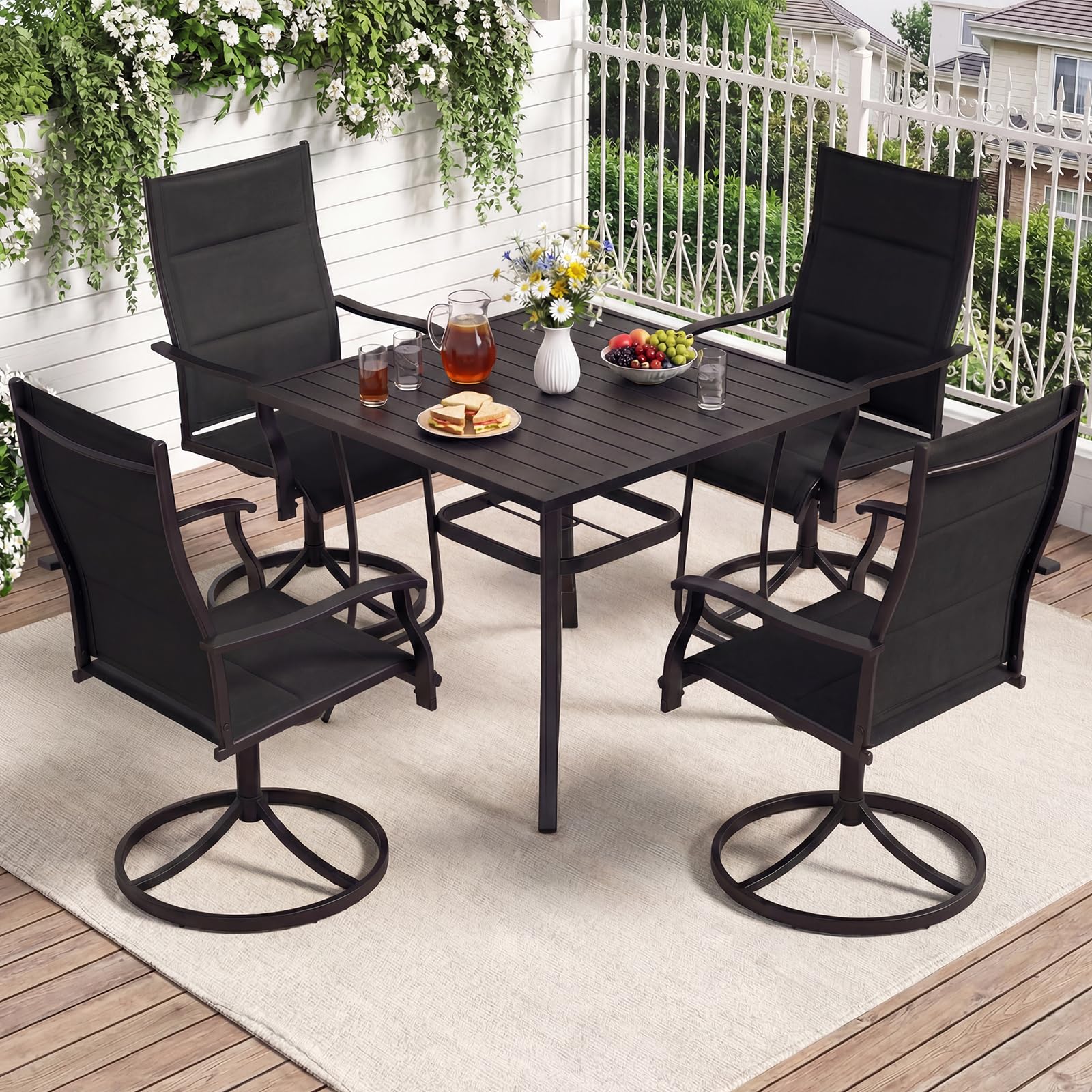 Tangkula Padded Patio Swivel Chairs Set of 4/2 Heavy Duty Metal Frame Rocker Chair